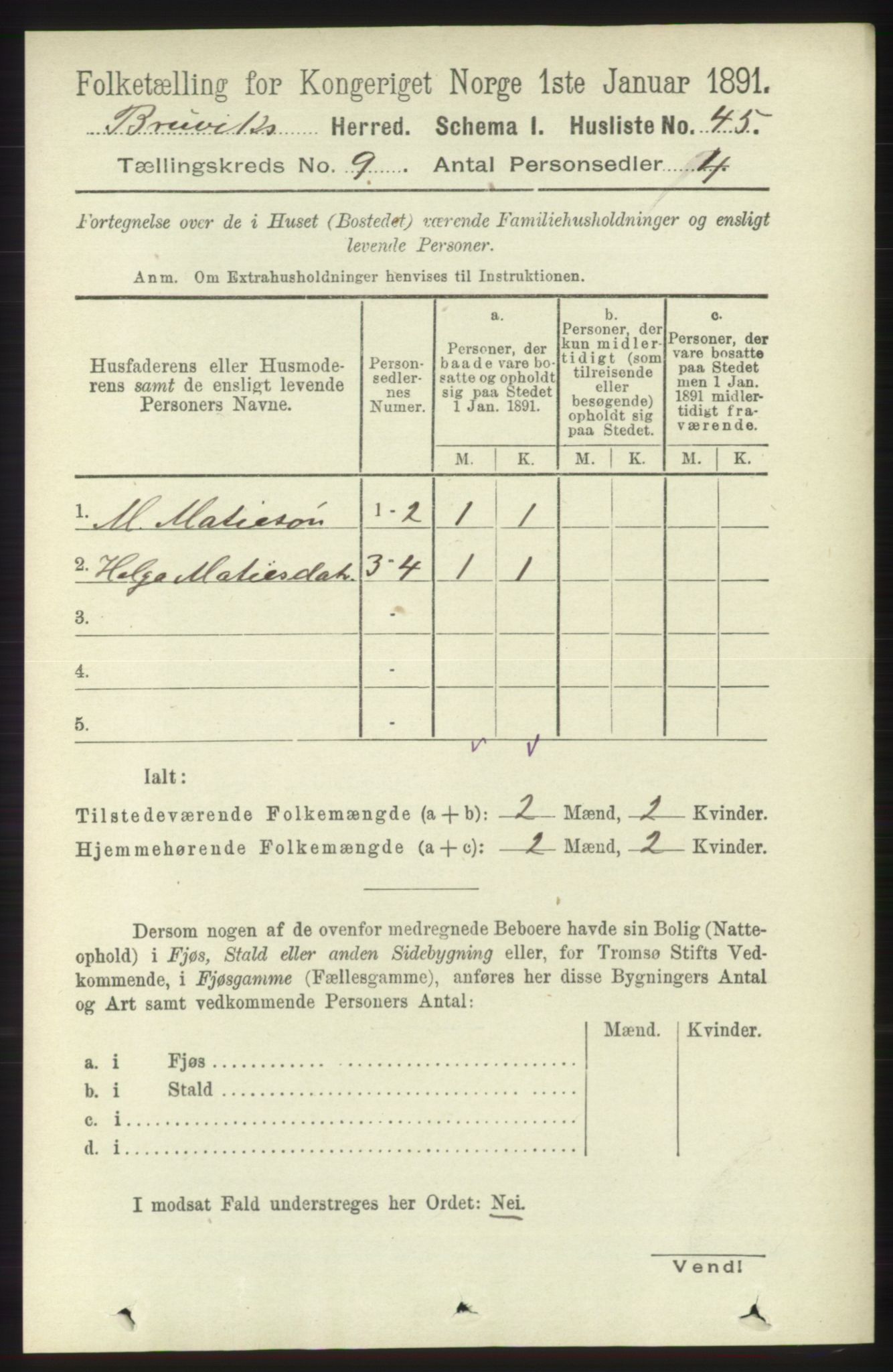 RA, 1891 census for 1251 Bruvik, 1891, p. 3255