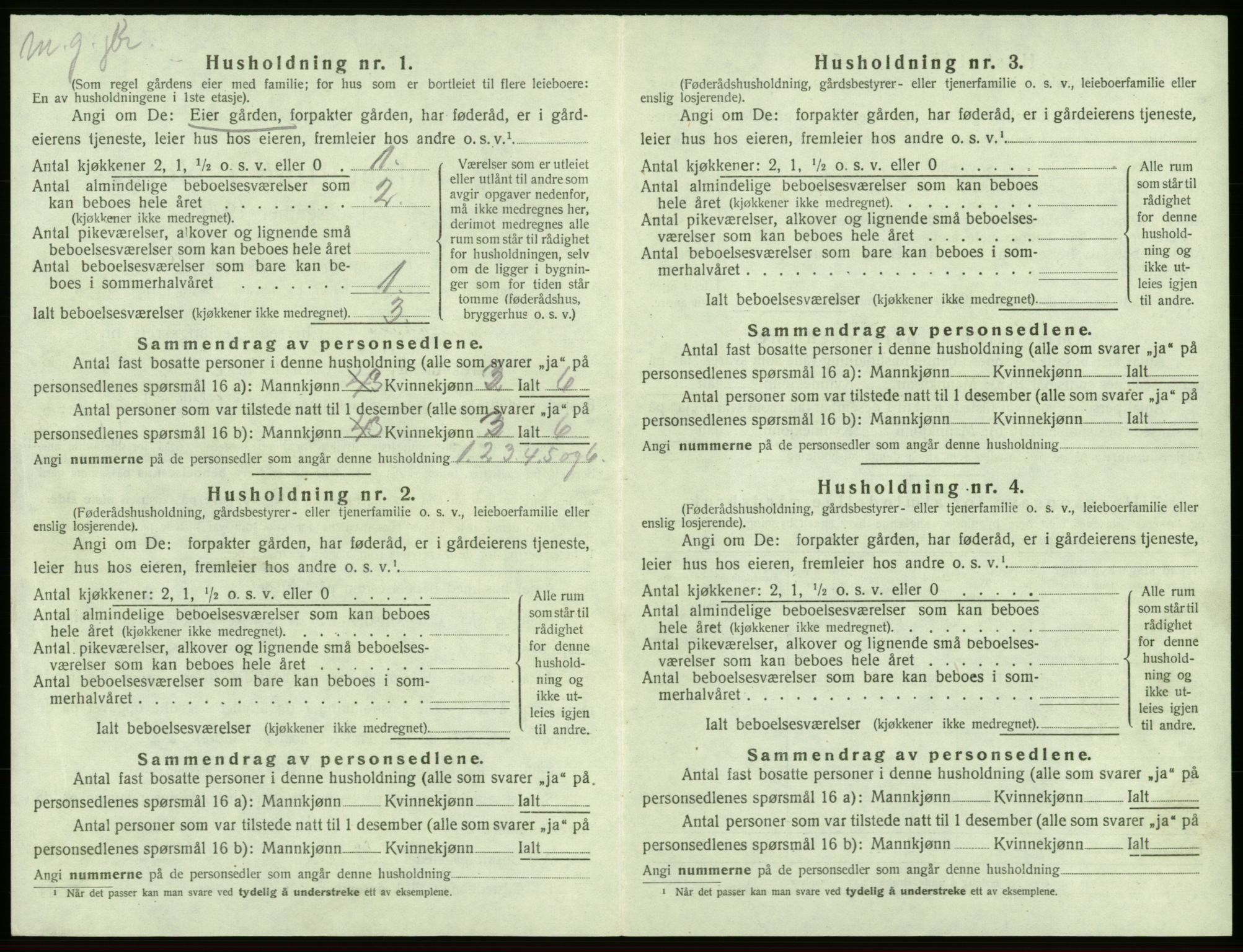 SAB, 1920 census for Moster, 1920, p. 227