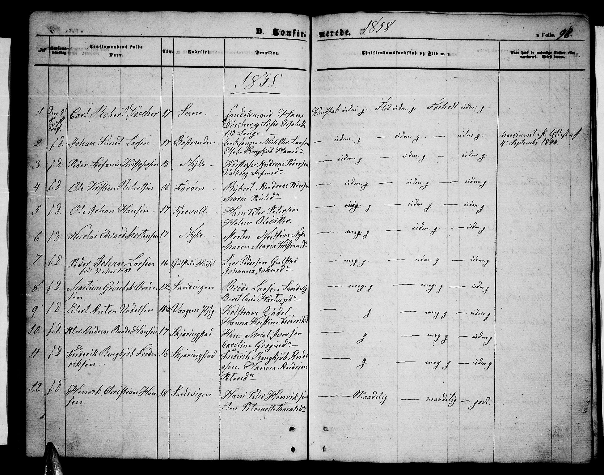 Ministerialprotokoller, klokkerbøker og fødselsregistre - Nordland, AV/SAT-A-1459/891/L1313: Parish register (copy) no. 891C02, 1856-1870, p. 98