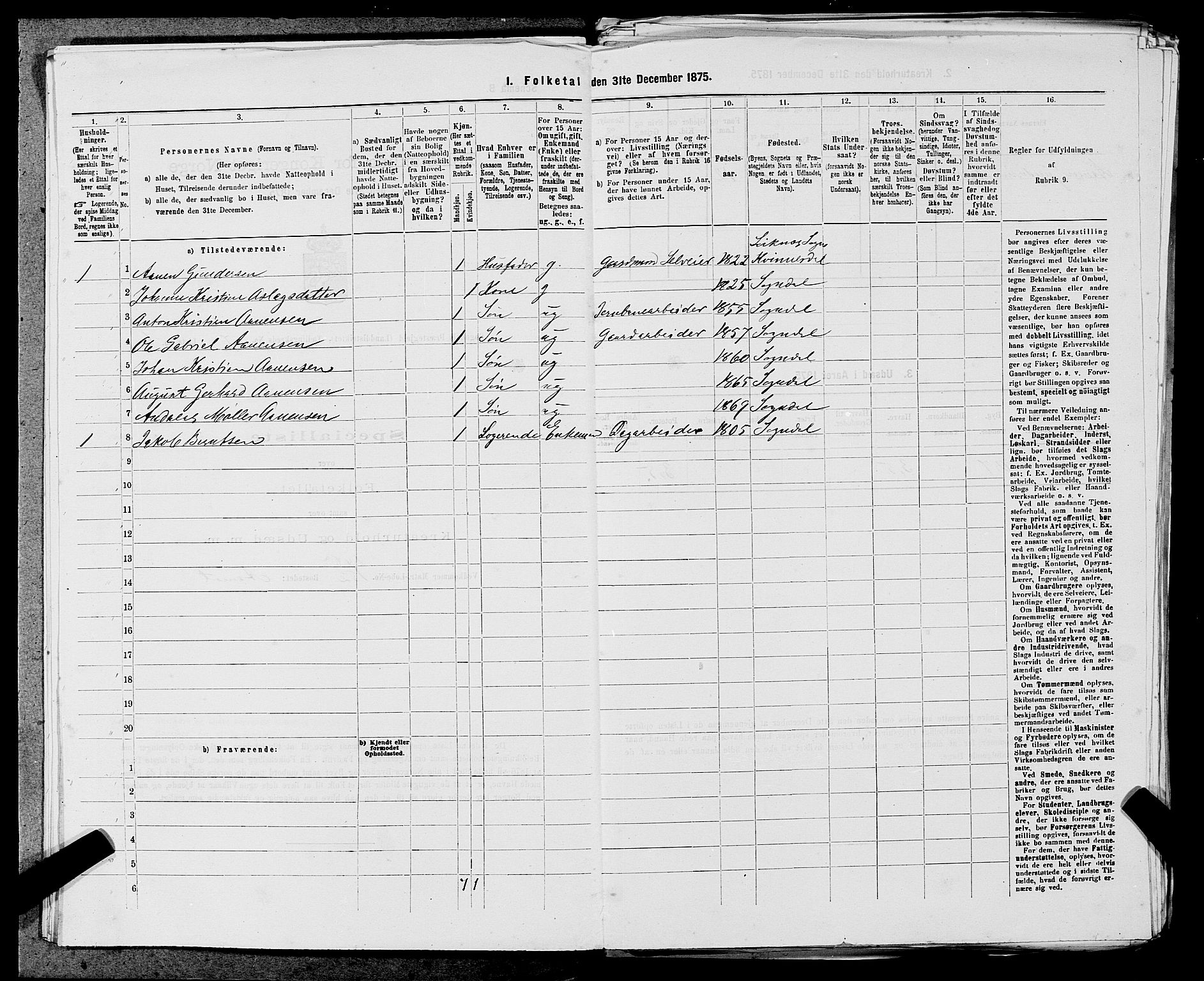 SAST, 1875 census for 1111L Sokndal/Sokndal, 1875, p. 575