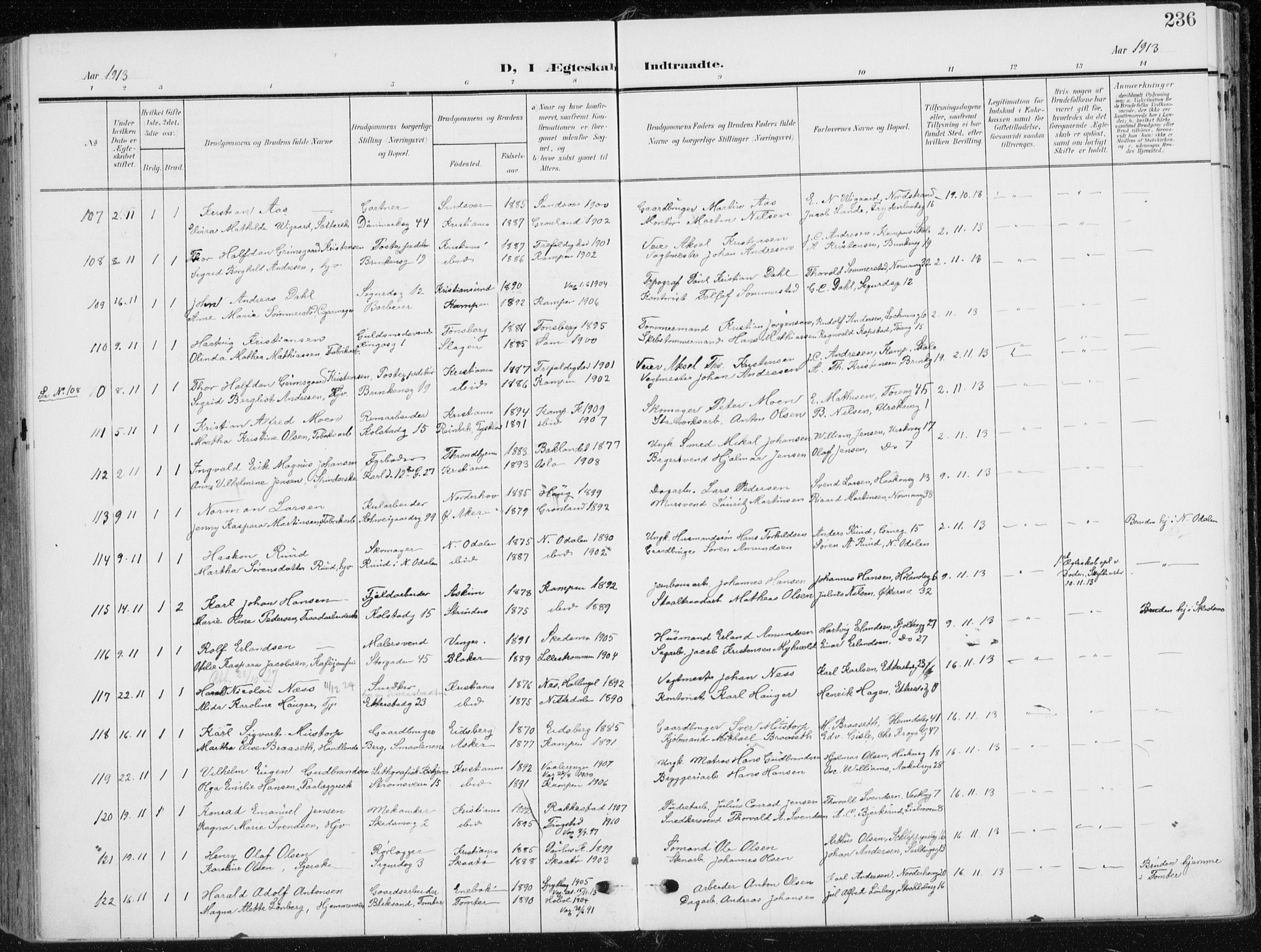 Kampen prestekontor Kirkebøker, AV/SAO-A-10853/F/Fa/L0011: Parish register (official) no. I 11, 1907-1917, p. 236