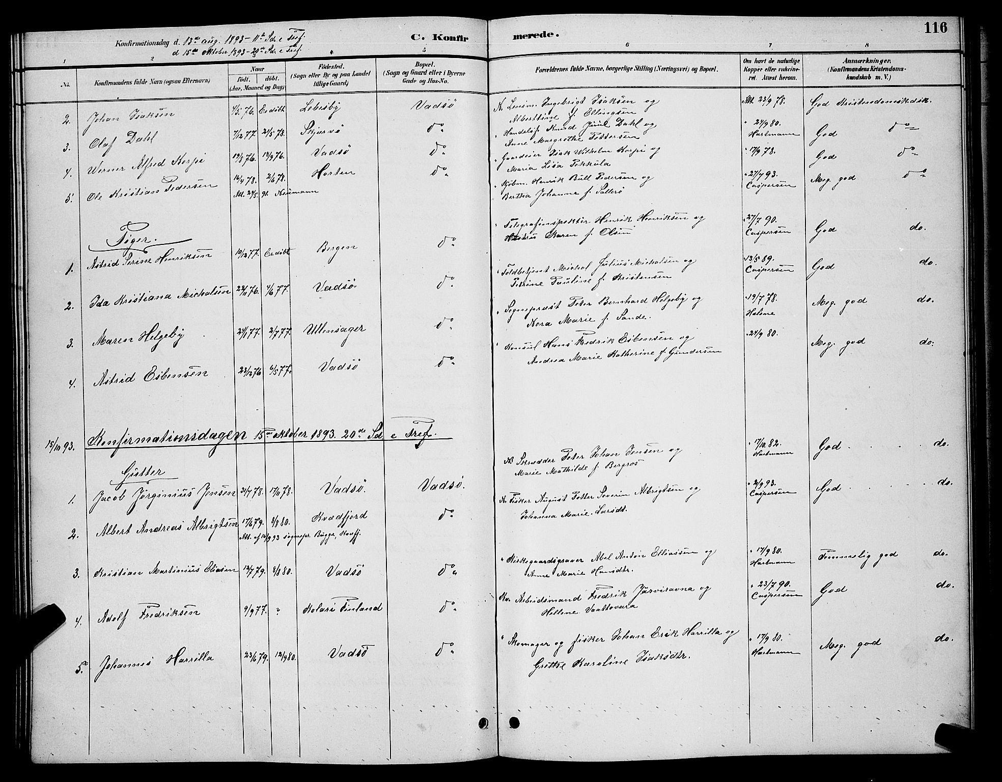 Vadsø sokneprestkontor, SATØ/S-1325/H/Hb/L0004klokker: Parish register (copy) no. 4, 1885-1895, p. 116