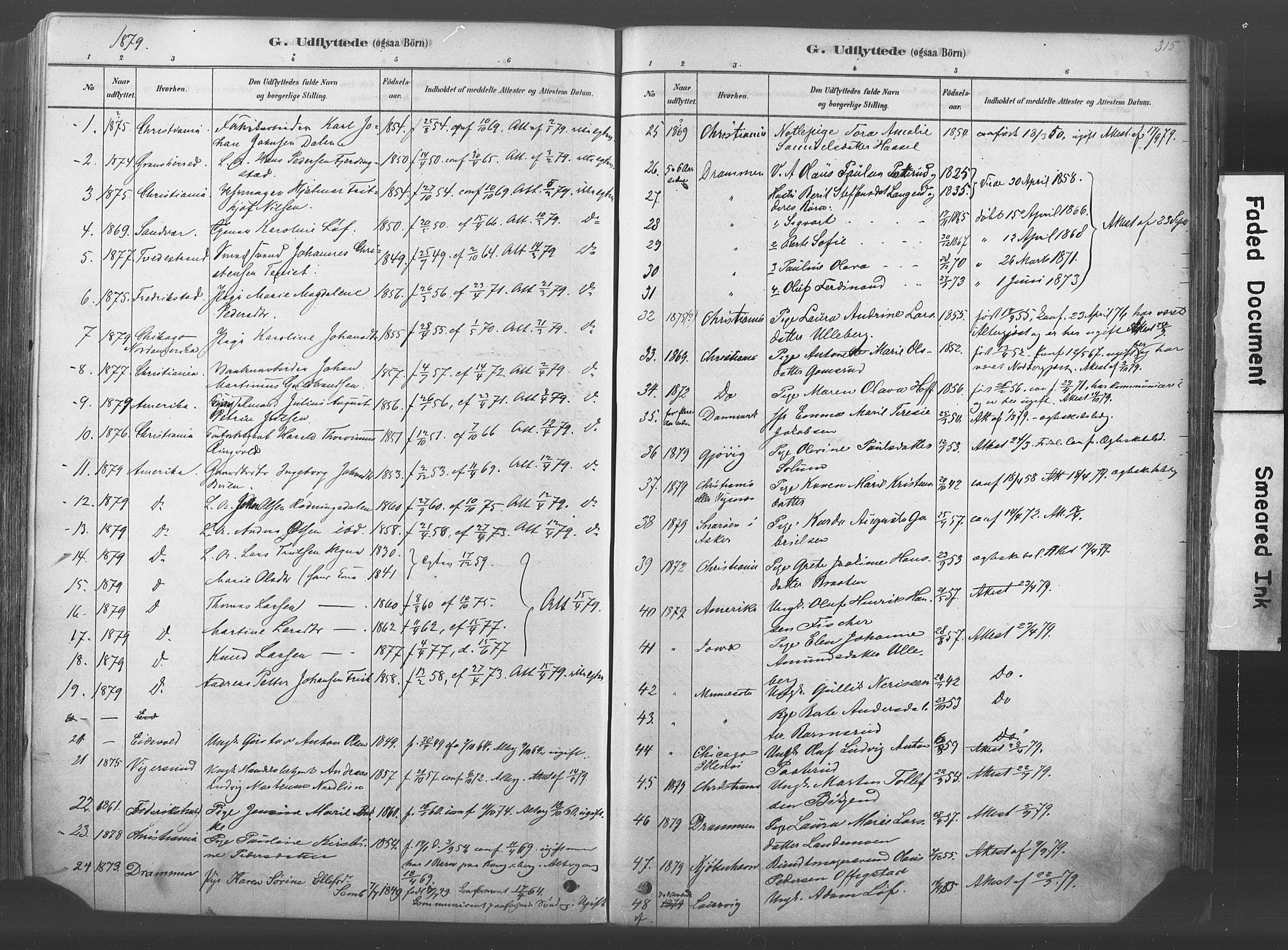 Kongsberg kirkebøker, SAKO/A-22/F/Fb/L0001: Parish register (official) no. II 1, 1878-1886, p. 315