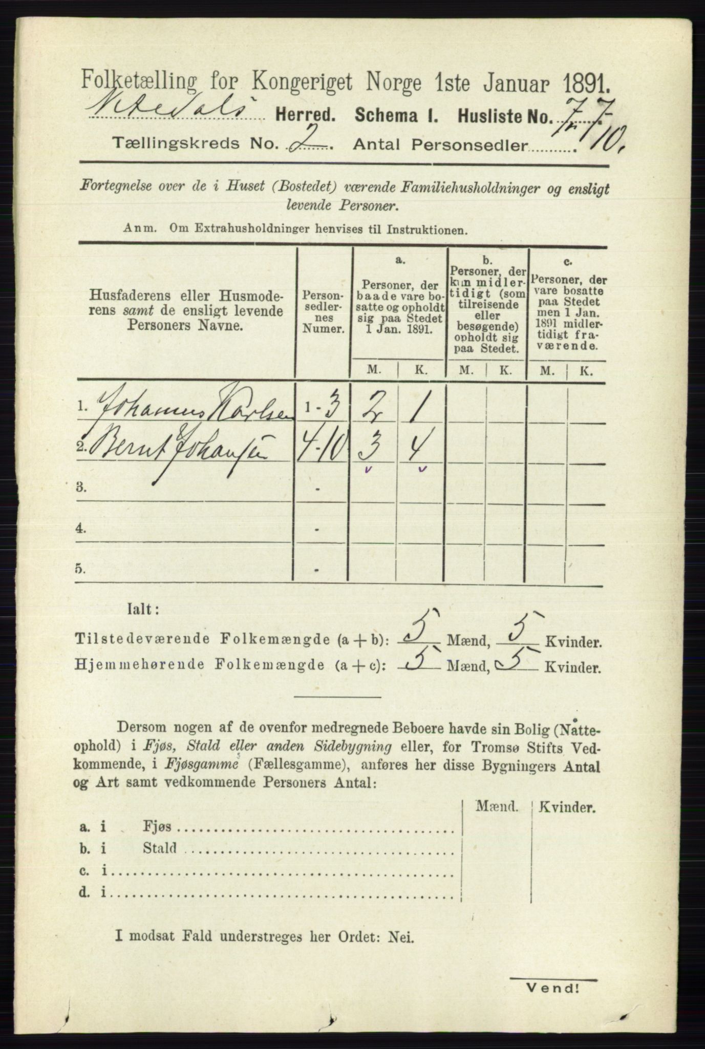 RA, 1891 census for 0233 Nittedal, 1891, p. 580