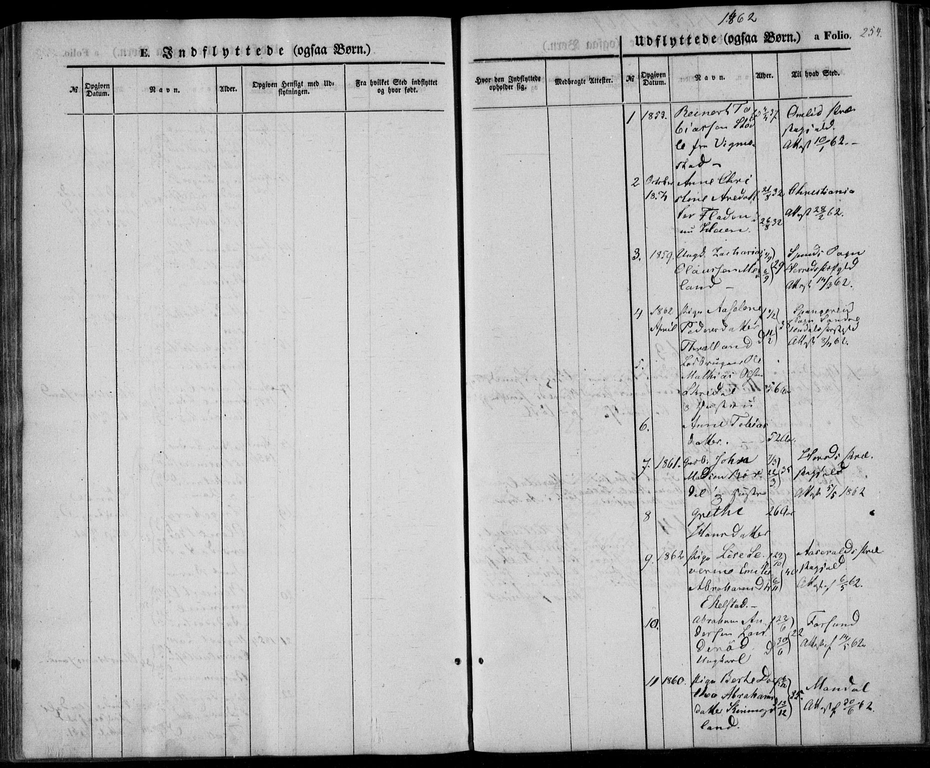 Lyngdal sokneprestkontor, SAK/1111-0029/F/Fa/Fac/L0009: Parish register (official) no. A 9, 1852-1864, p. 254