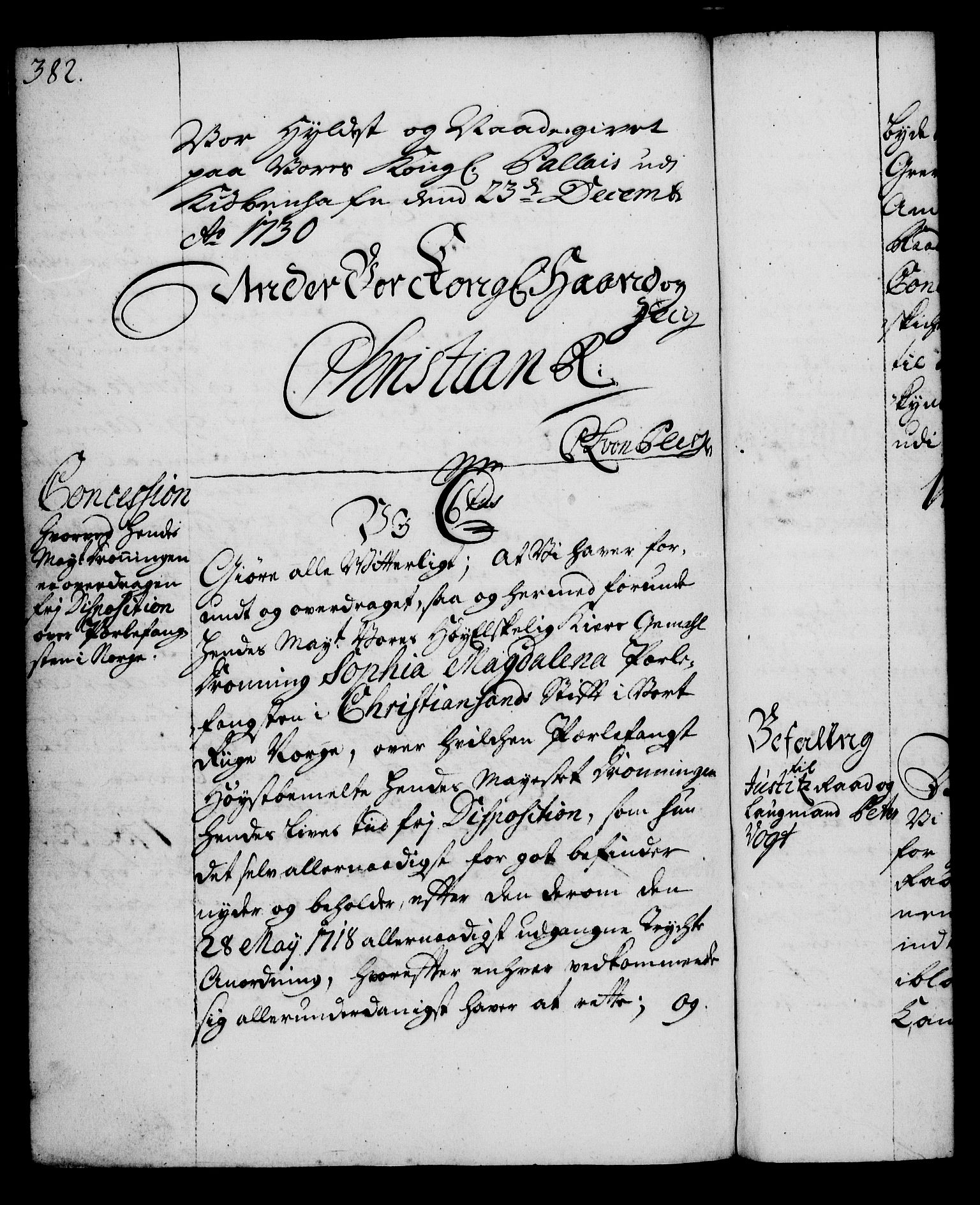 Rentekammeret, Kammerkanselliet, RA/EA-3111/G/Gg/Gga/L0003: Norsk ekspedisjonsprotokoll med register (merket RK 53.3), 1727-1734, p. 382