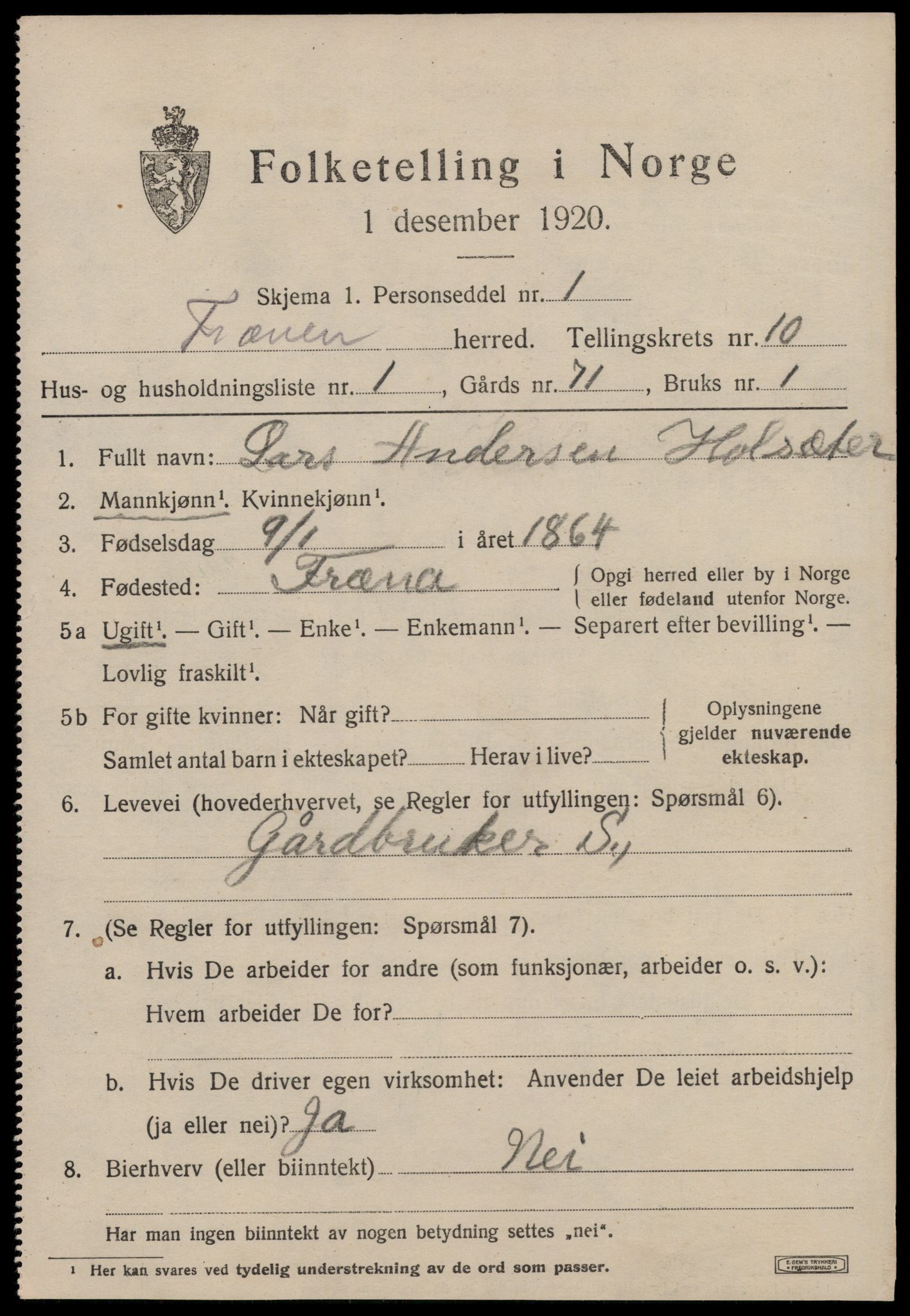 SAT, 1920 census for Fræna, 1920, p. 5773