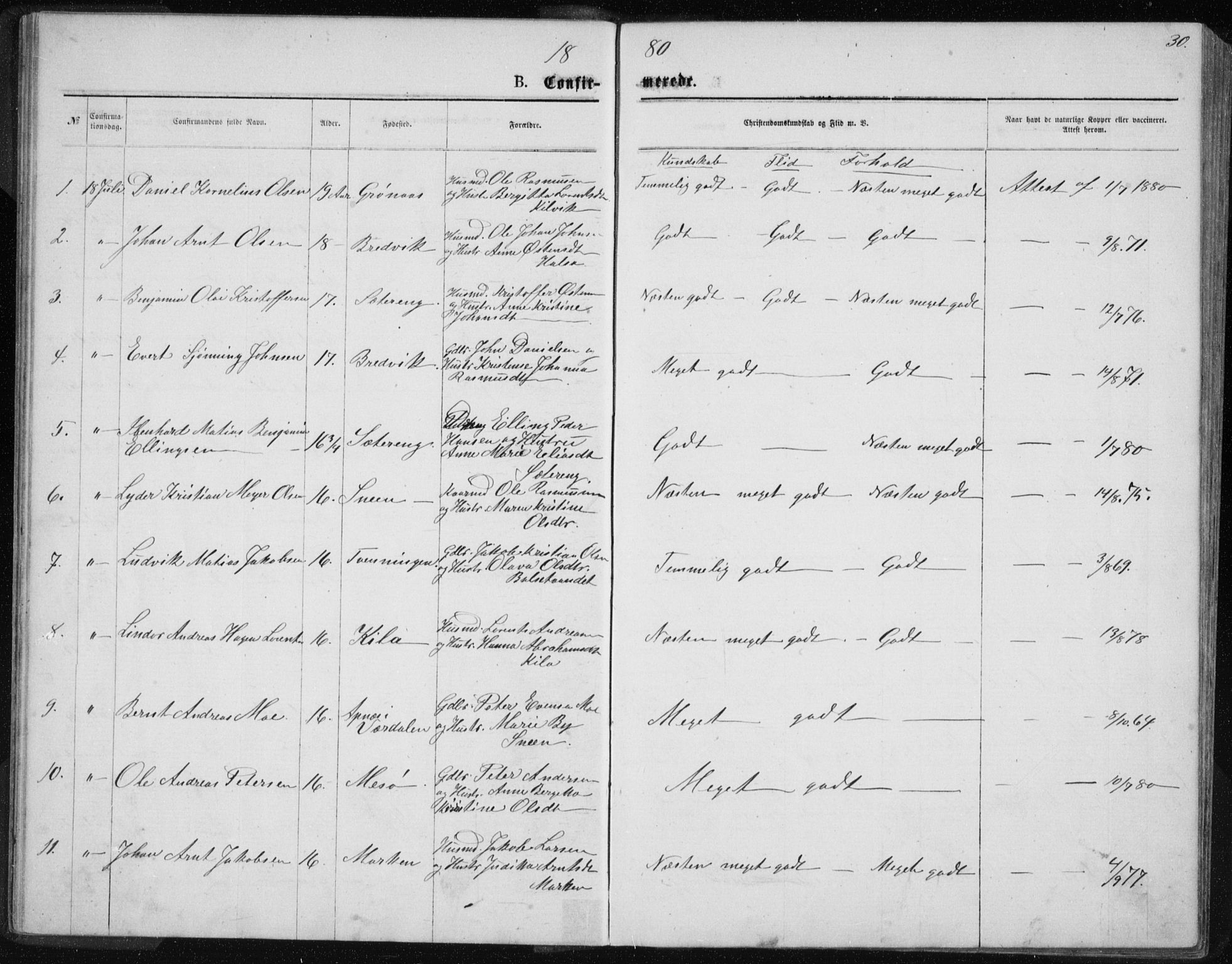 Ministerialprotokoller, klokkerbøker og fødselsregistre - Nordland, SAT/A-1459/843/L0635: Parish register (copy) no. 843C04, 1872-1887, p. 30