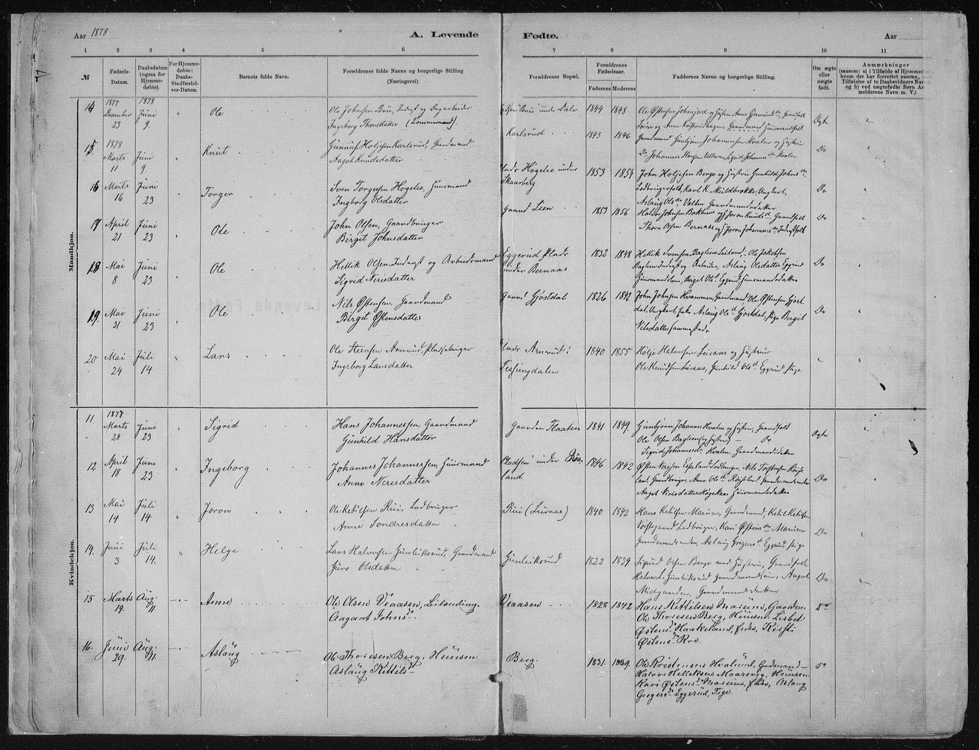 Tinn kirkebøker, AV/SAKO-A-308/F/Fa/L0007: Parish register (official) no. I 7, 1878-1922, p. 1