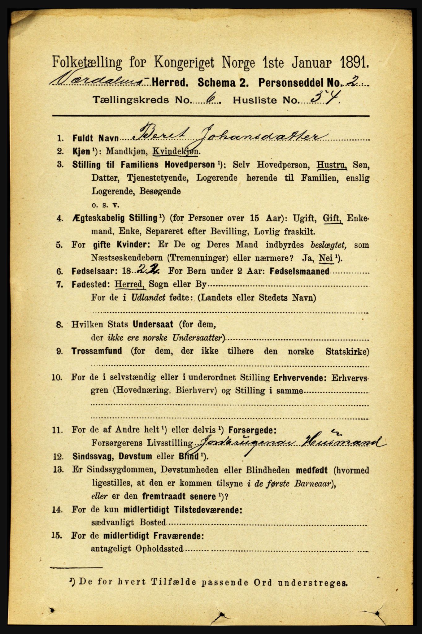 RA, 1891 census for 1721 Verdal, 1891, p. 3900