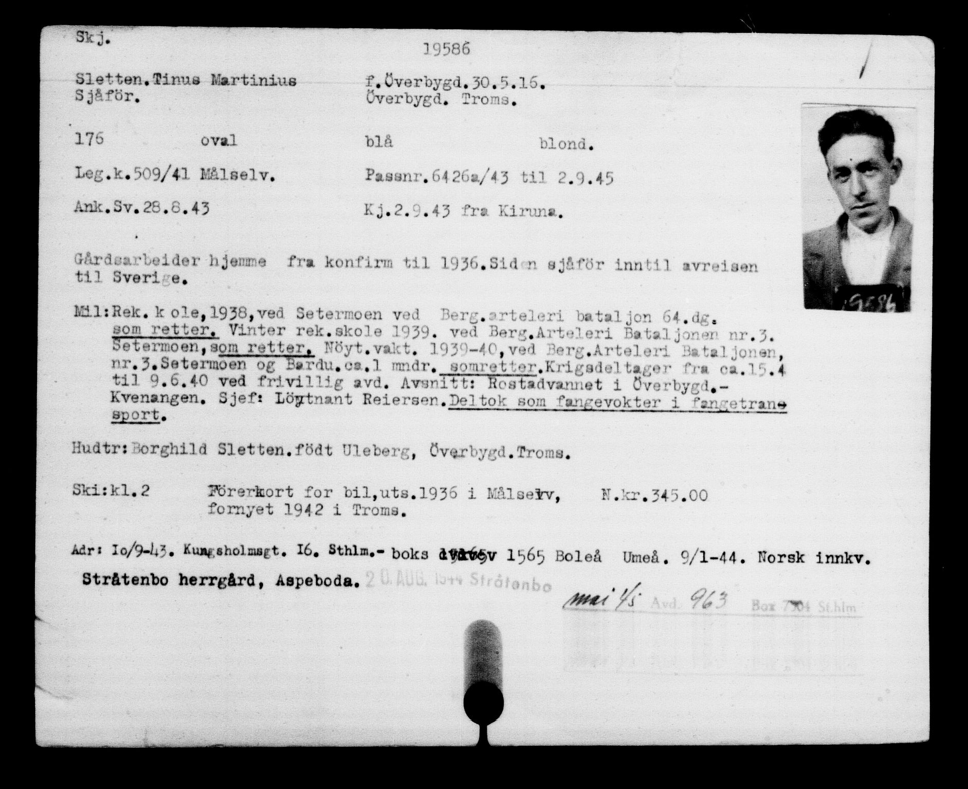 Utenriksstasjonene, Legasjonen i Stockholm, Flyktningkontoret, AV/RA-S-6753/V/Va/L0009: Kjesäterkartoteket, flyktninger med registreringsnr. 18502-22048, 1940-1945, p. 1238