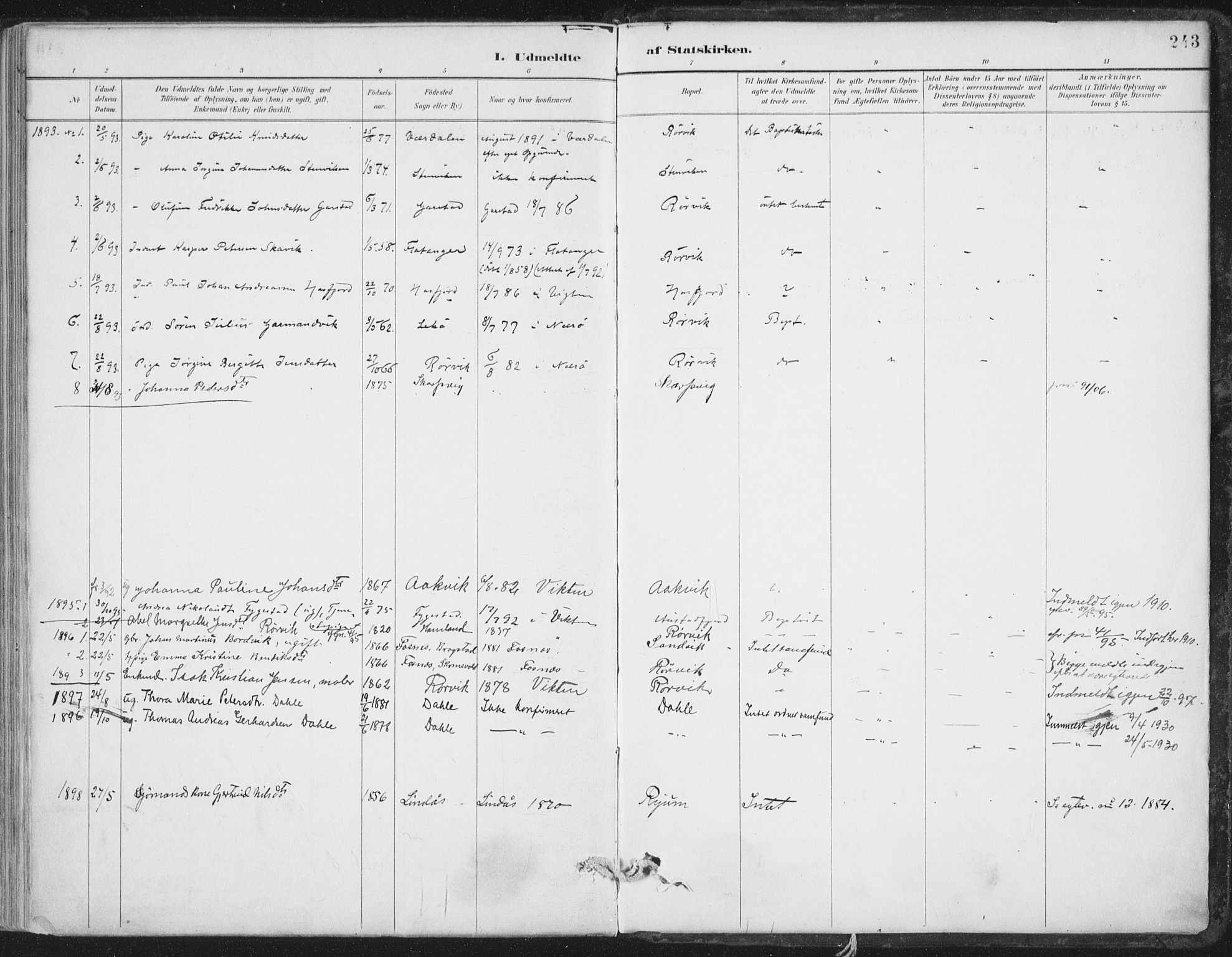 Ministerialprotokoller, klokkerbøker og fødselsregistre - Nord-Trøndelag, SAT/A-1458/786/L0687: Parish register (official) no. 786A03, 1888-1898, p. 243