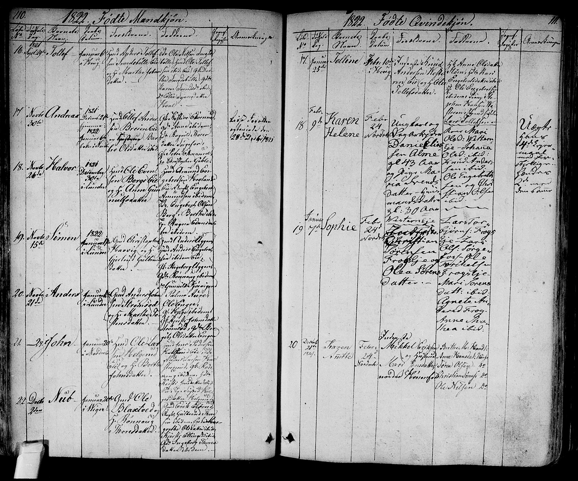 Norderhov kirkebøker, AV/SAKO-A-237/F/Fa/L0009: Parish register (official) no. 9, 1819-1837, p. 110-111