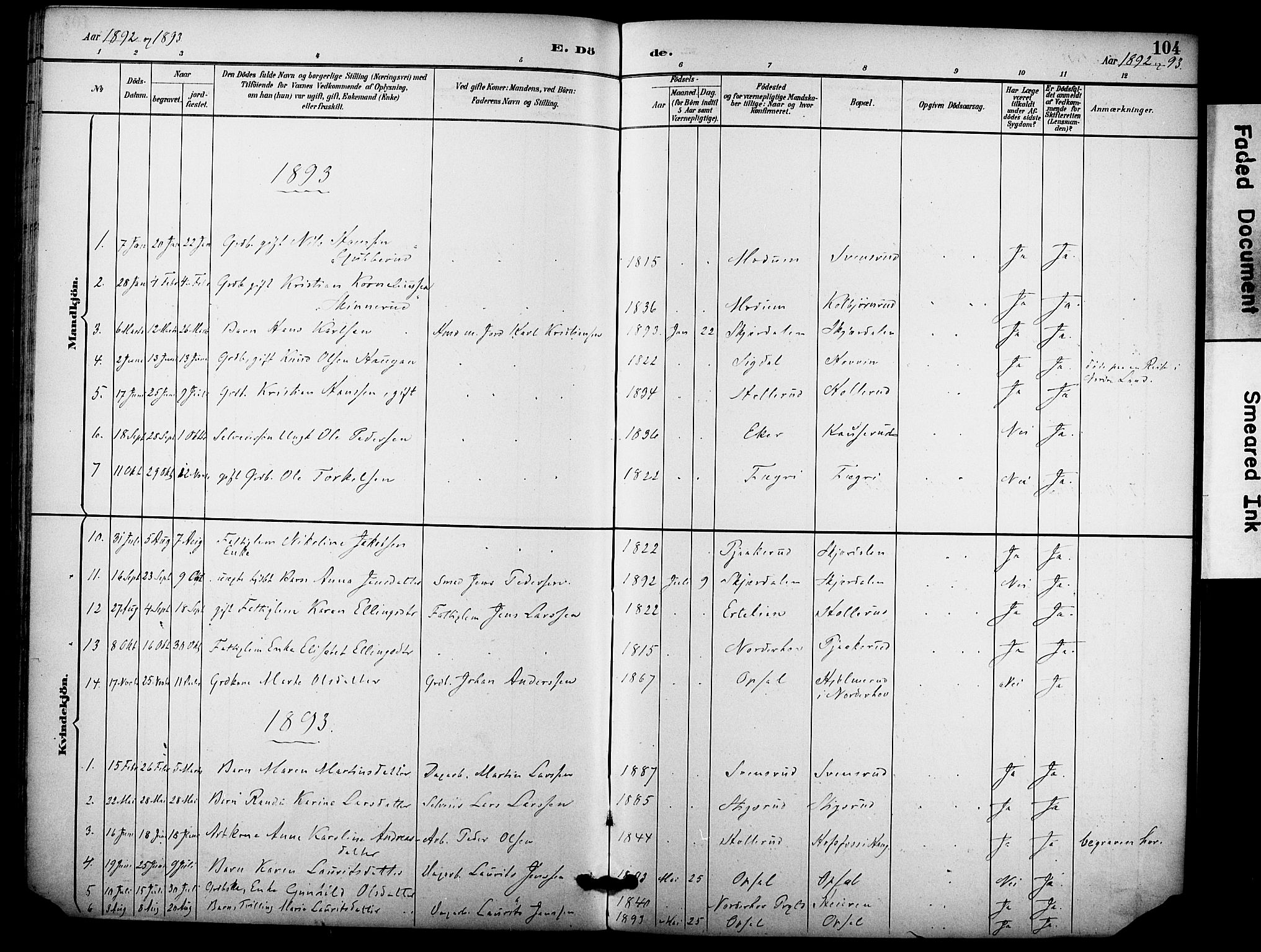 Hole kirkebøker, SAKO/A-228/F/Fb/L0002: Parish register (official) no. II 2, 1892-1906, p. 104