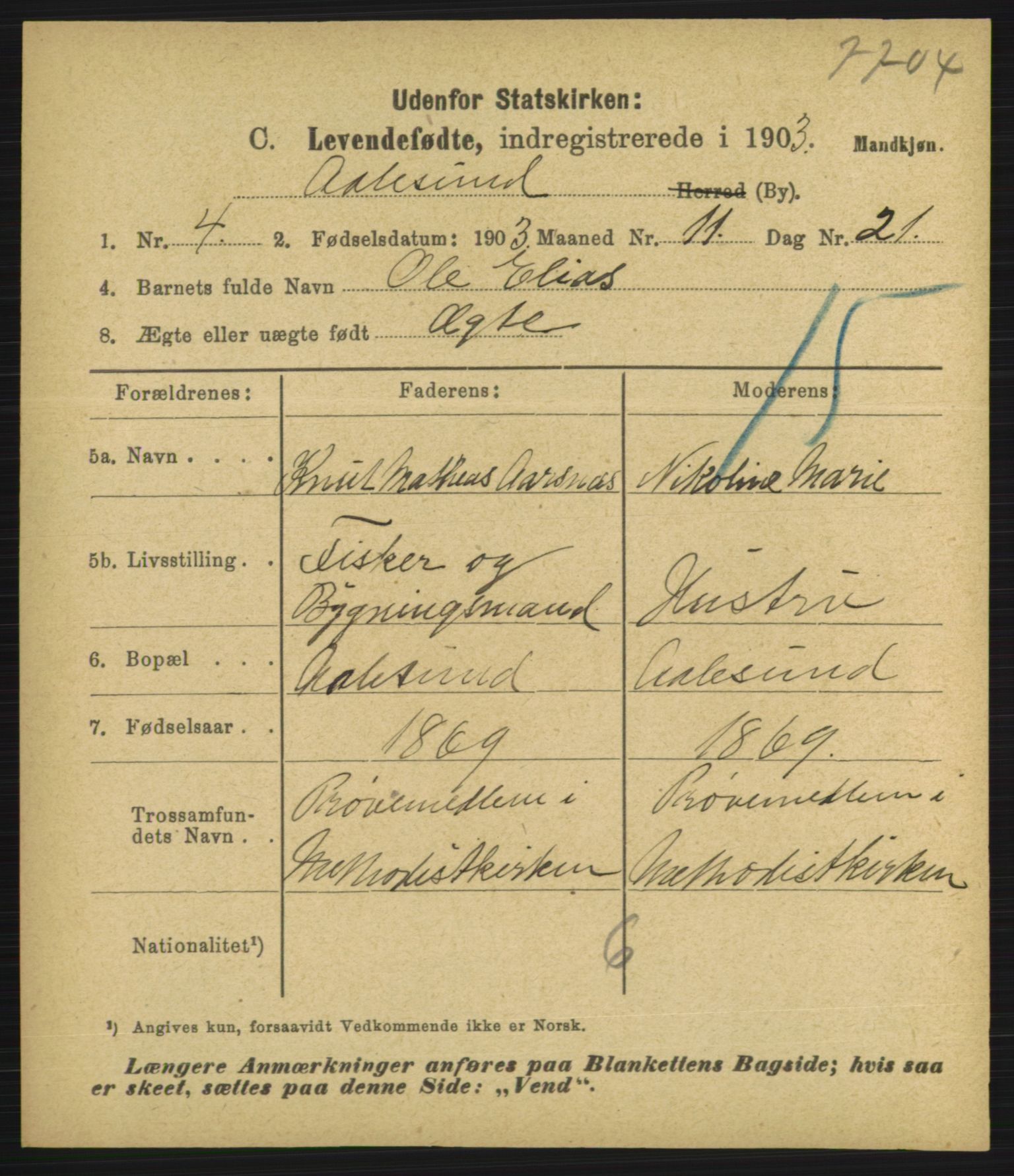 Statistisk sentralbyrå, Sosiodemografiske emner, Befolkning, AV/RA-S-2228/D/Df/Dfa/Dfaa/L0016: Romsdal amt: Fødte, gifte, døde., 1903, p. 473