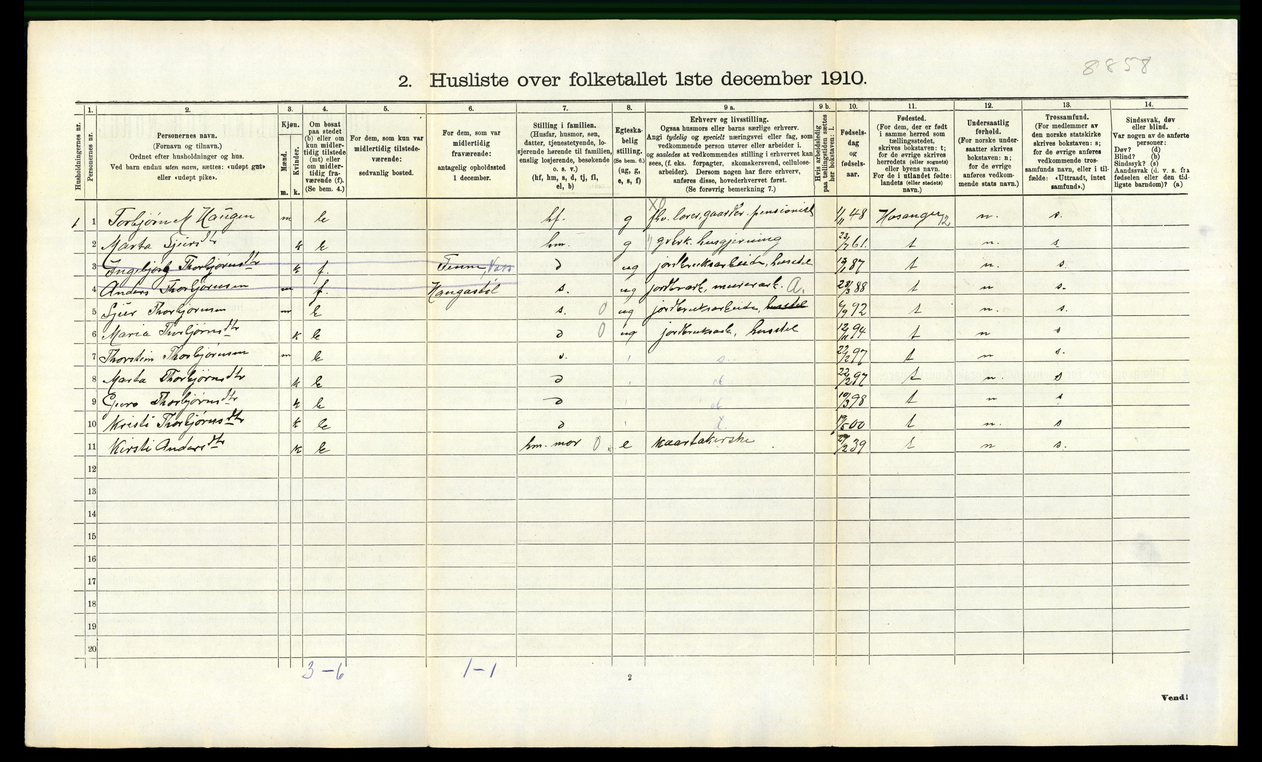 RA, 1910 census for Voss, 1910, p. 1723