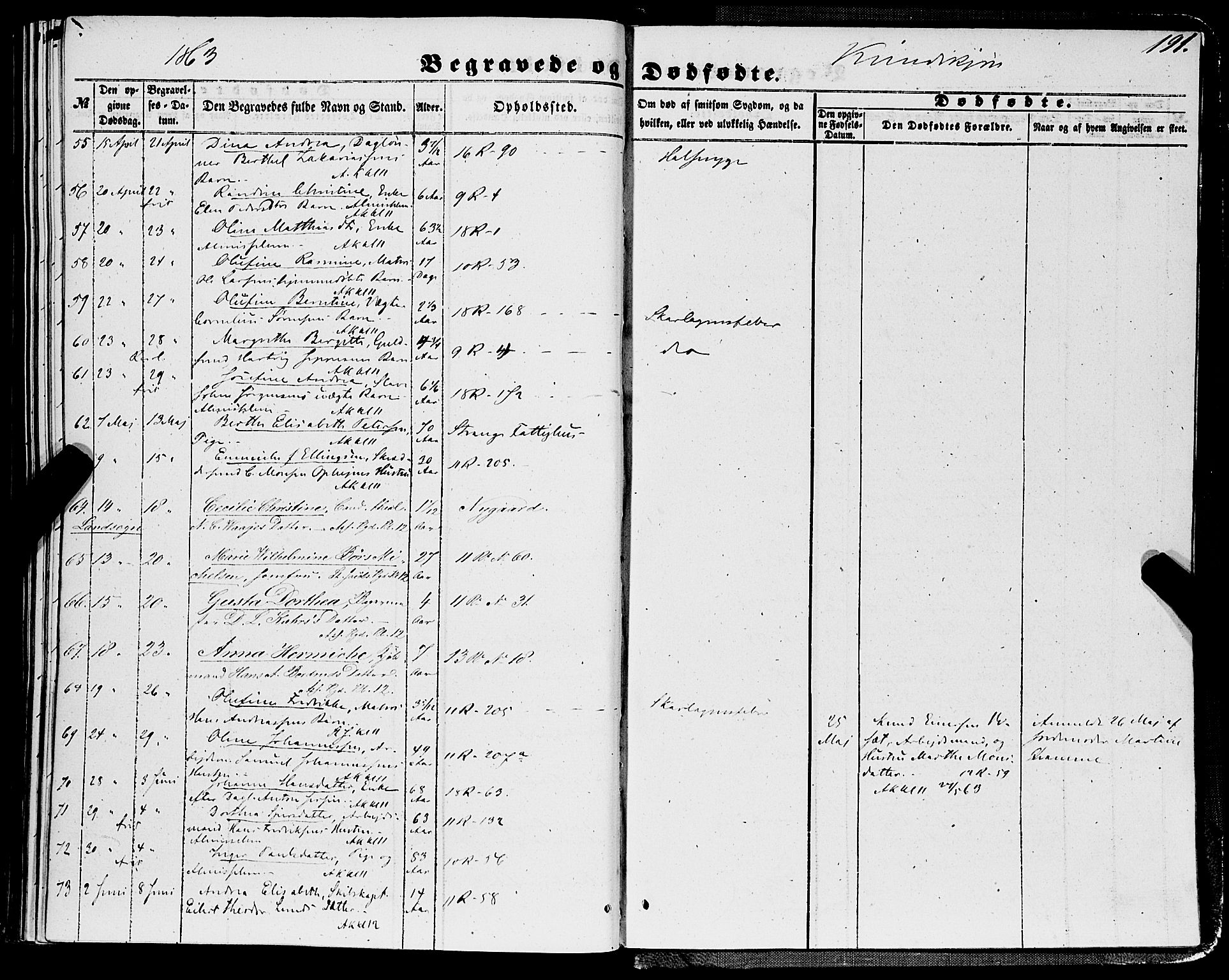 Domkirken sokneprestembete, AV/SAB-A-74801/H/Haa/L0041: Parish register (official) no. E 2, 1853-1863, p. 191