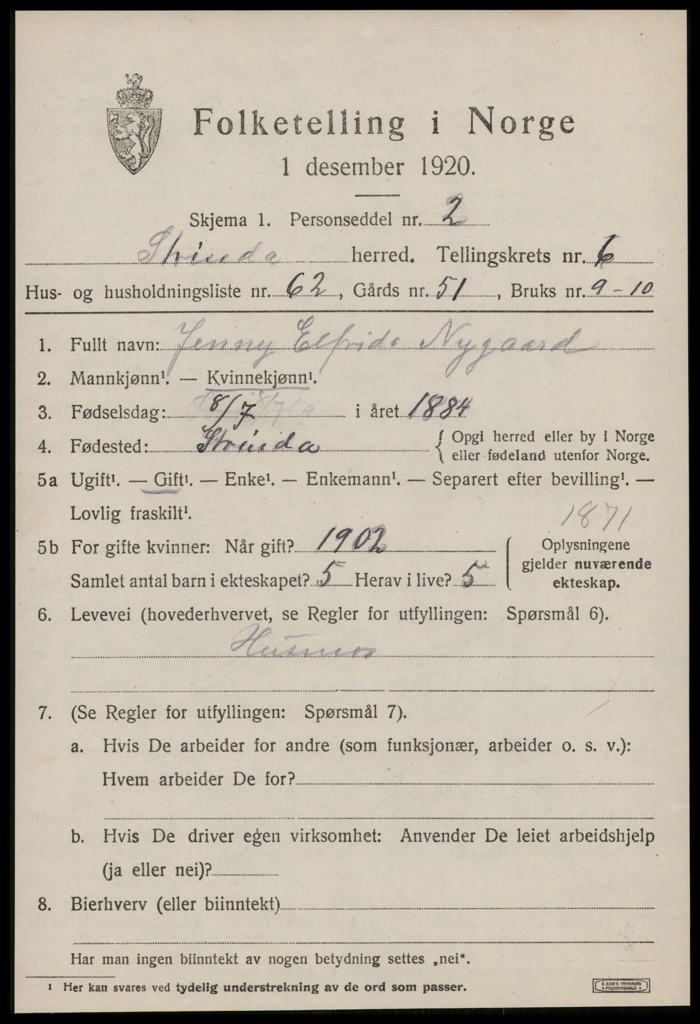 SAT, 1920 census for Strinda, 1920, p. 15336