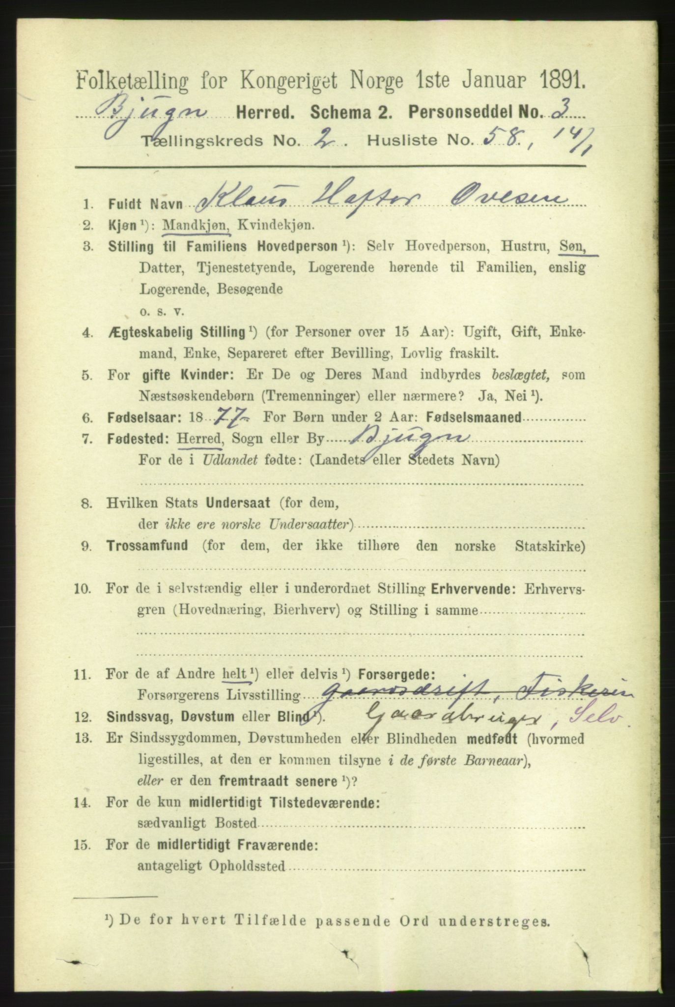 RA, 1891 census for 1627 Bjugn, 1891, p. 570