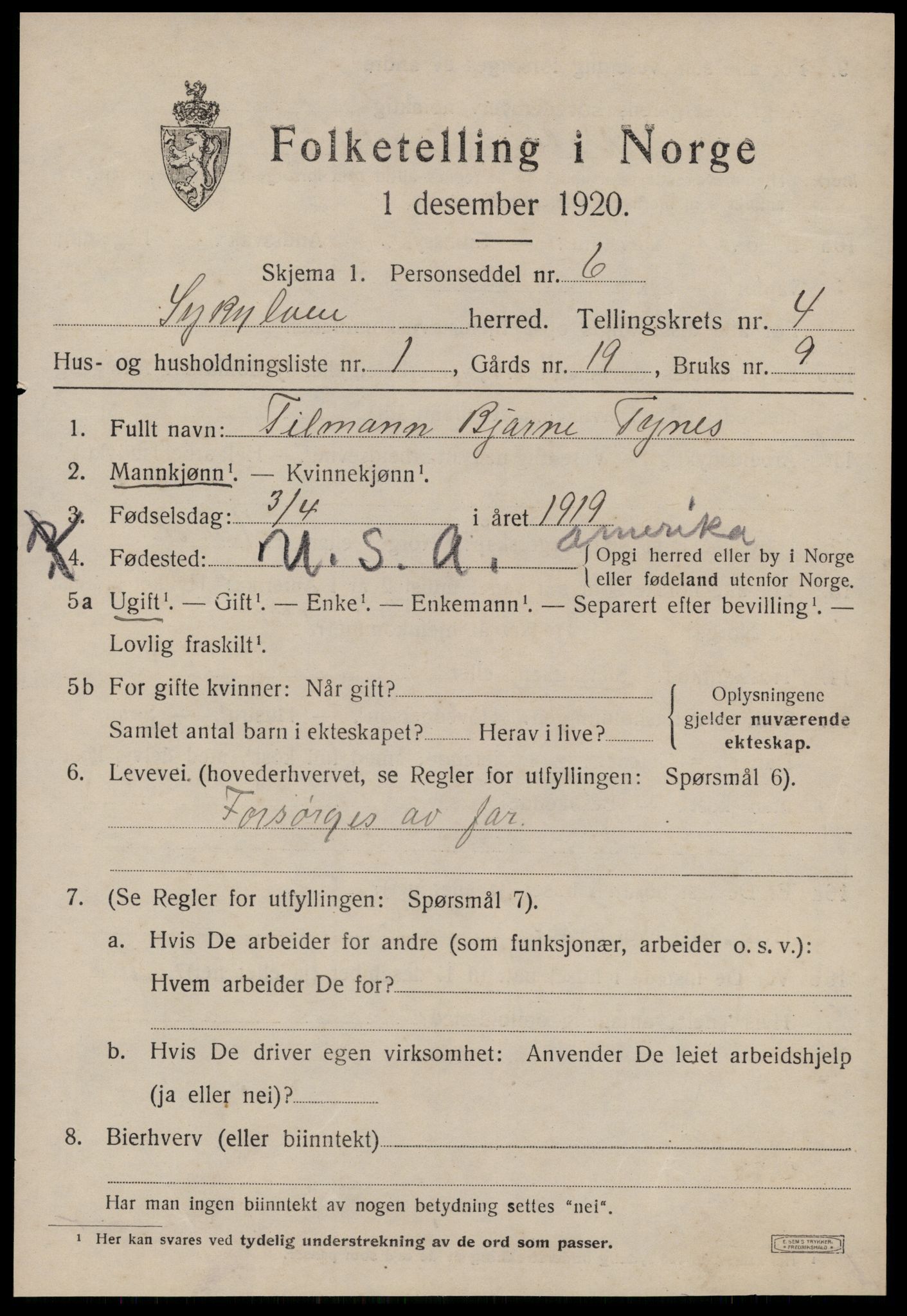 SAT, 1920 census for Sykkylven, 1920, p. 2745