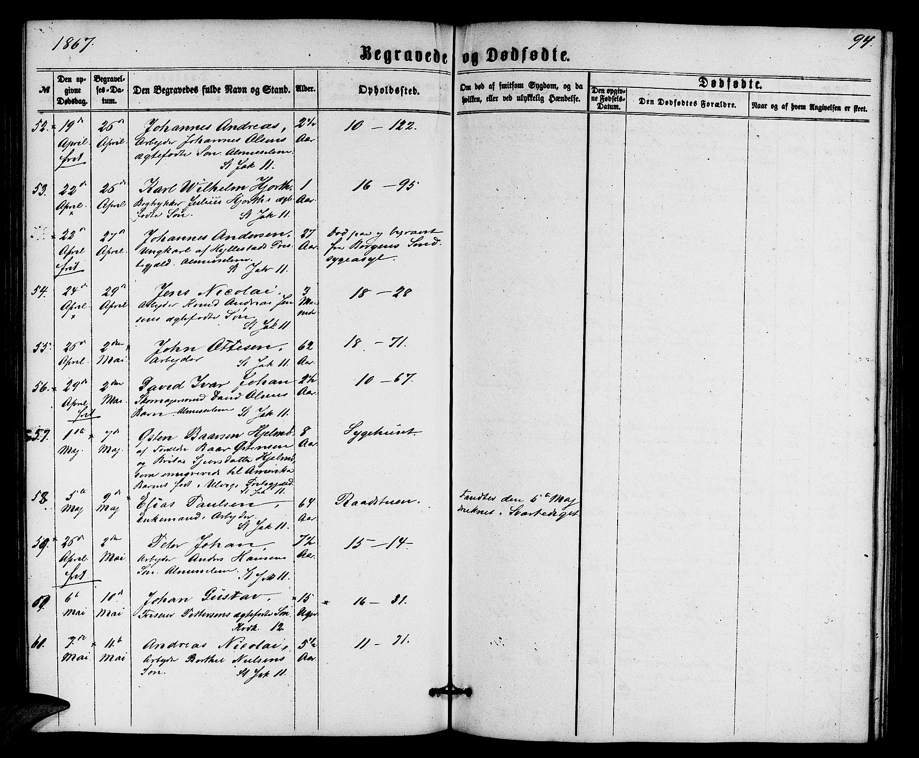 Domkirken sokneprestembete, AV/SAB-A-74801/H/Hab/L0039: Parish register (copy) no. E 3, 1860-1868, p. 94