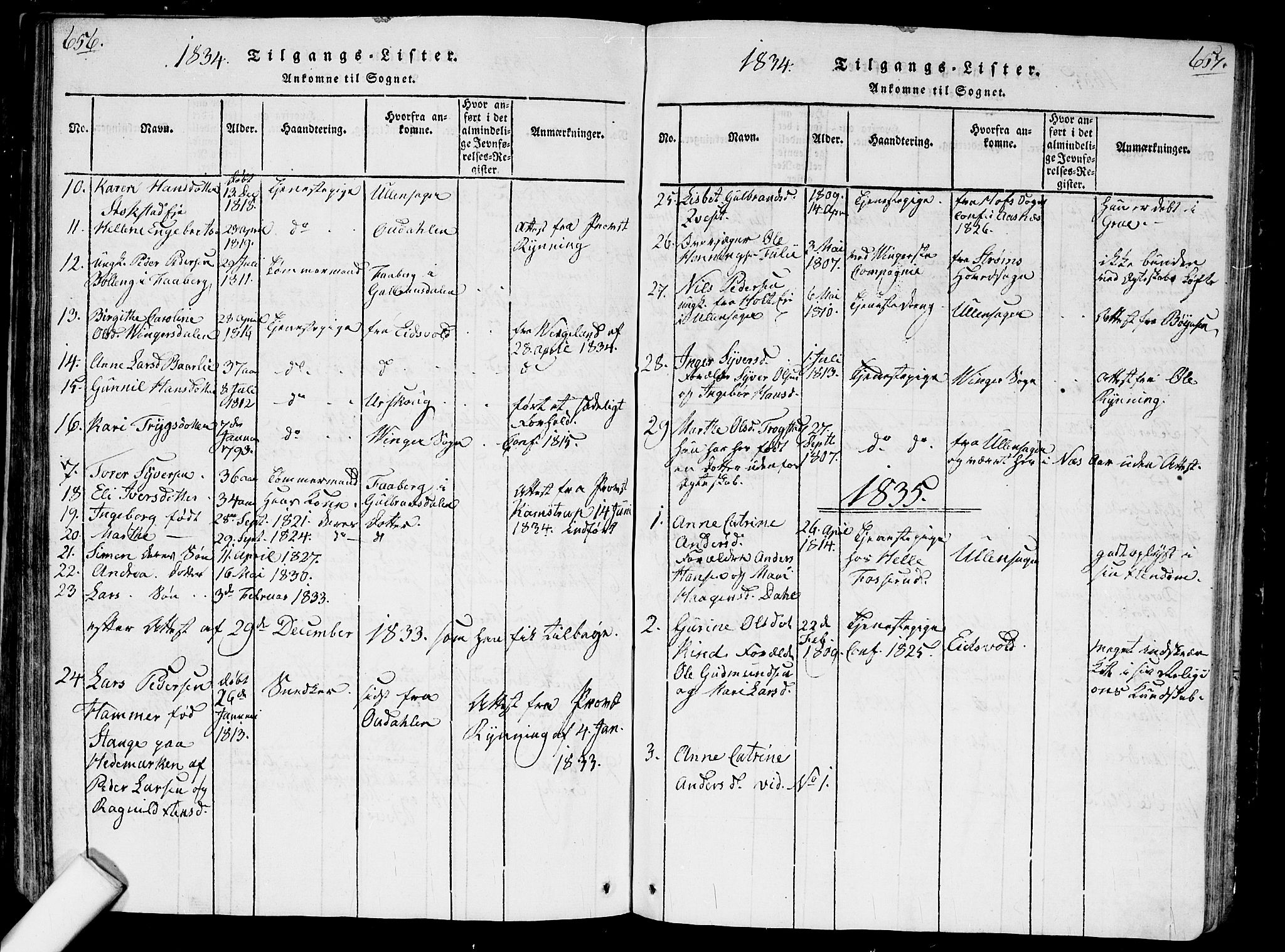 Nes prestekontor Kirkebøker, AV/SAO-A-10410/G/Ga/L0001: Parish register (copy) no. I 1, 1815-1835, p. 656-657