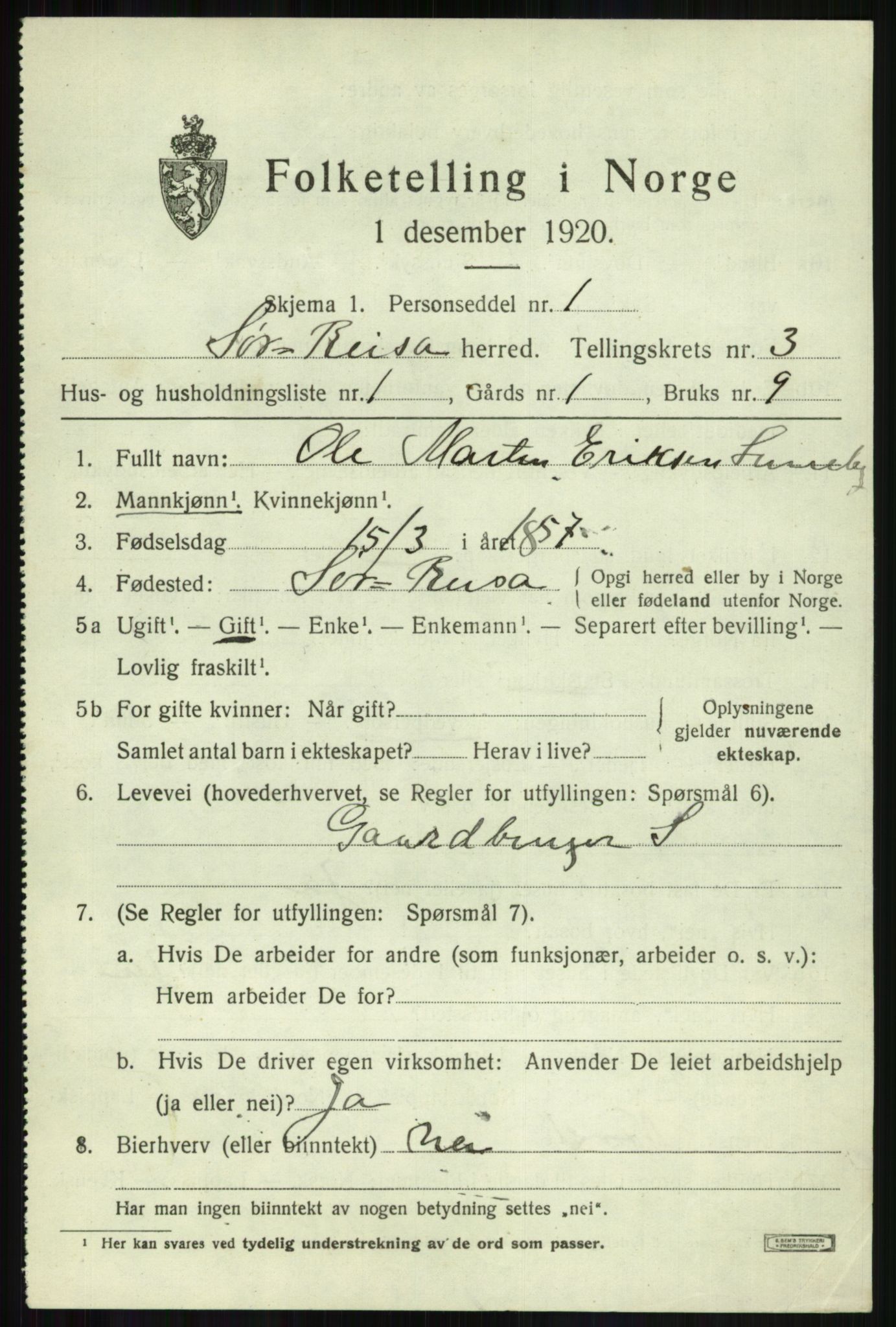 SATØ, 1920 census for Sørreisa, 1920, p. 1213