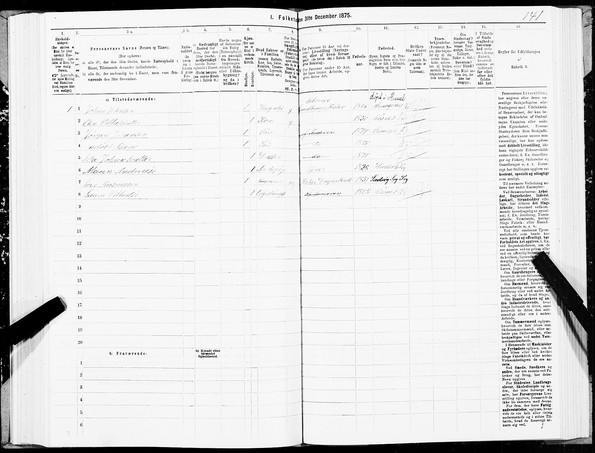 SAT, 1875 census for 1867P Bø, 1875, p. 1141