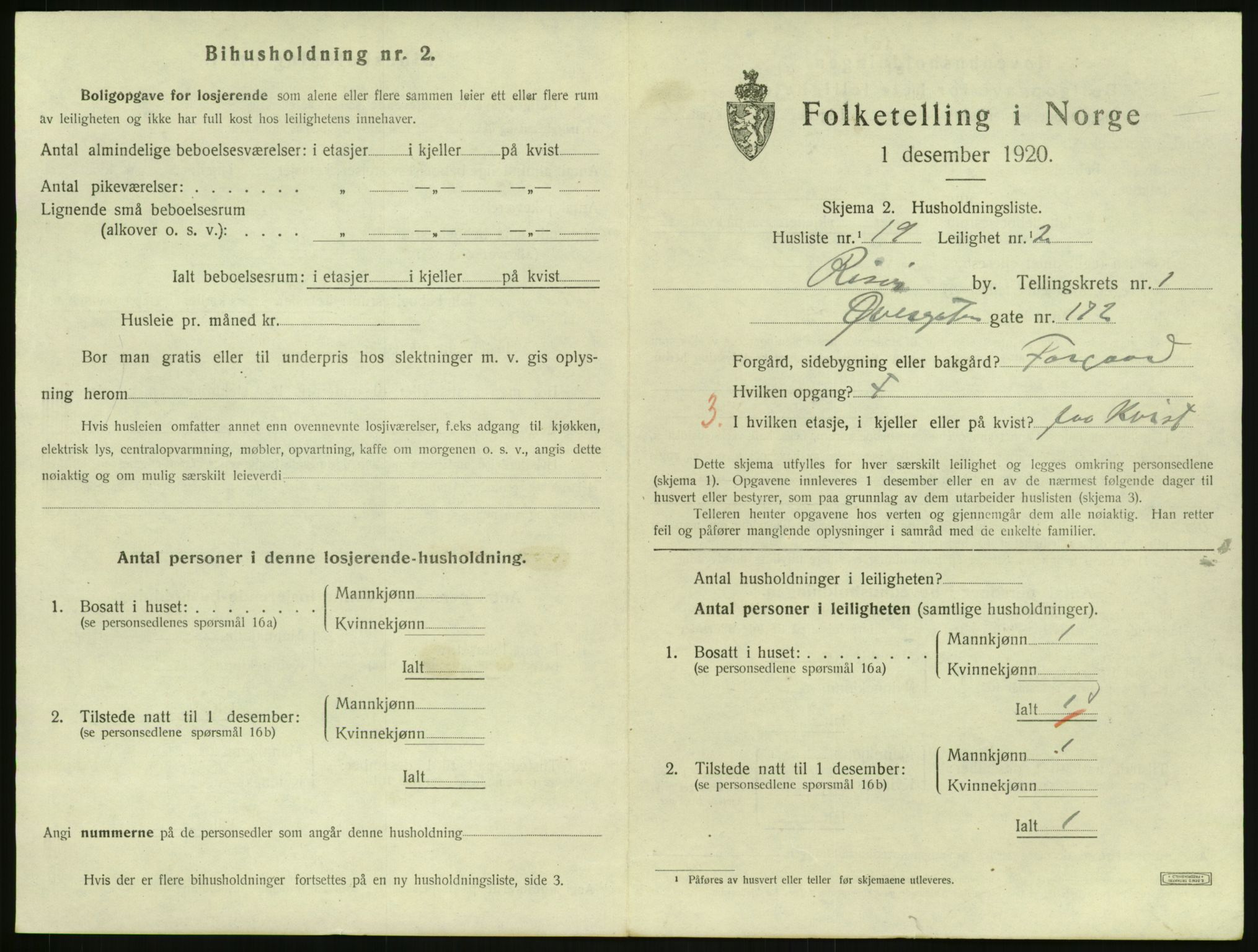 SAK, 1920 census for Risør, 1920, p. 1385