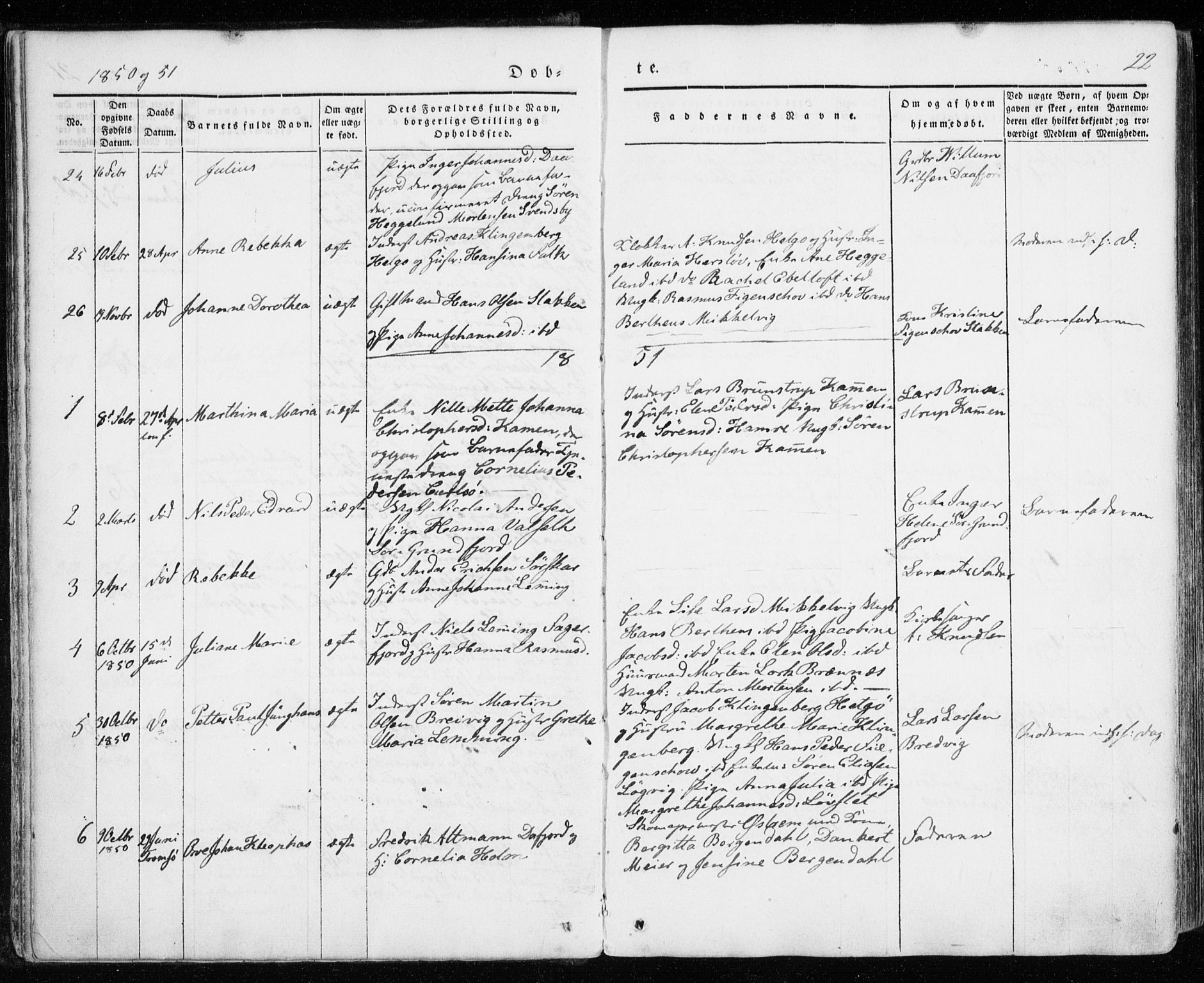 Karlsøy sokneprestembete, SATØ/S-1299/H/Ha/Haa/L0009kirke: Parish register (official) no. 9, 1838-1867, p. 22