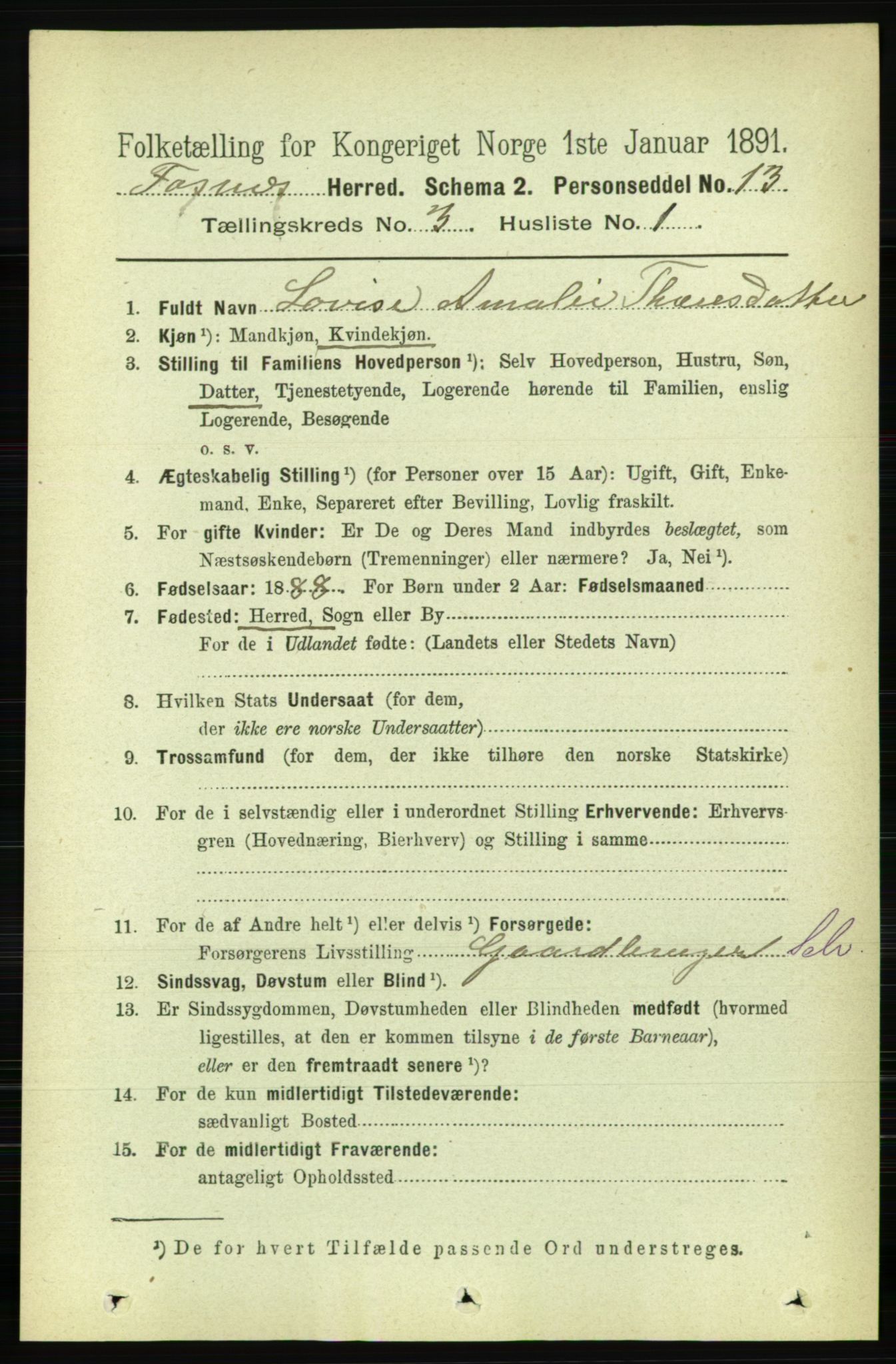 RA, 1891 census for 1748 Fosnes, 1891, p. 713