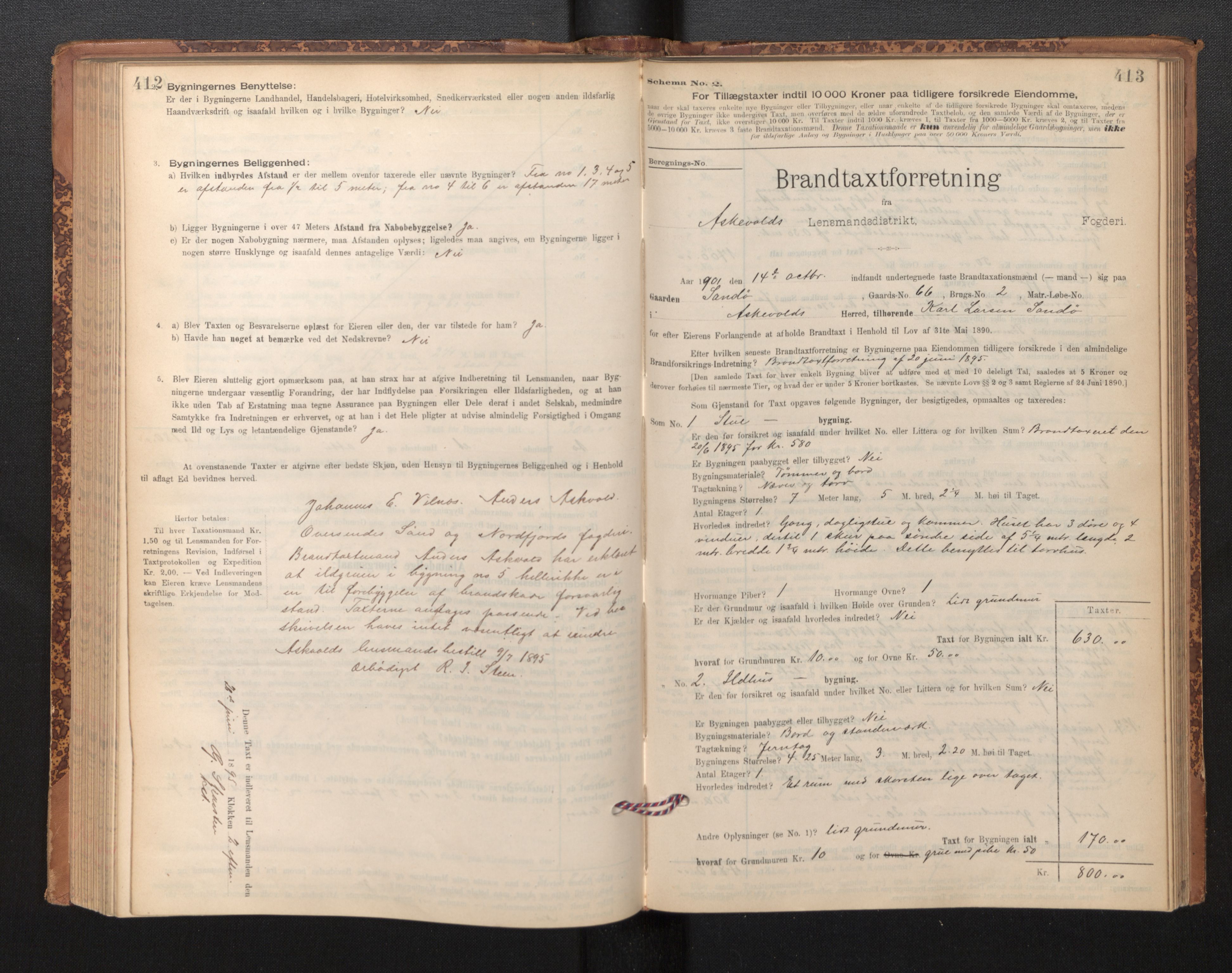 Lensmannen i Askvoll, SAB/A-26301/0012/L0004: Branntakstprotokoll, skjematakst og liste over branntakstmenn, 1895-1932, p. 412-413