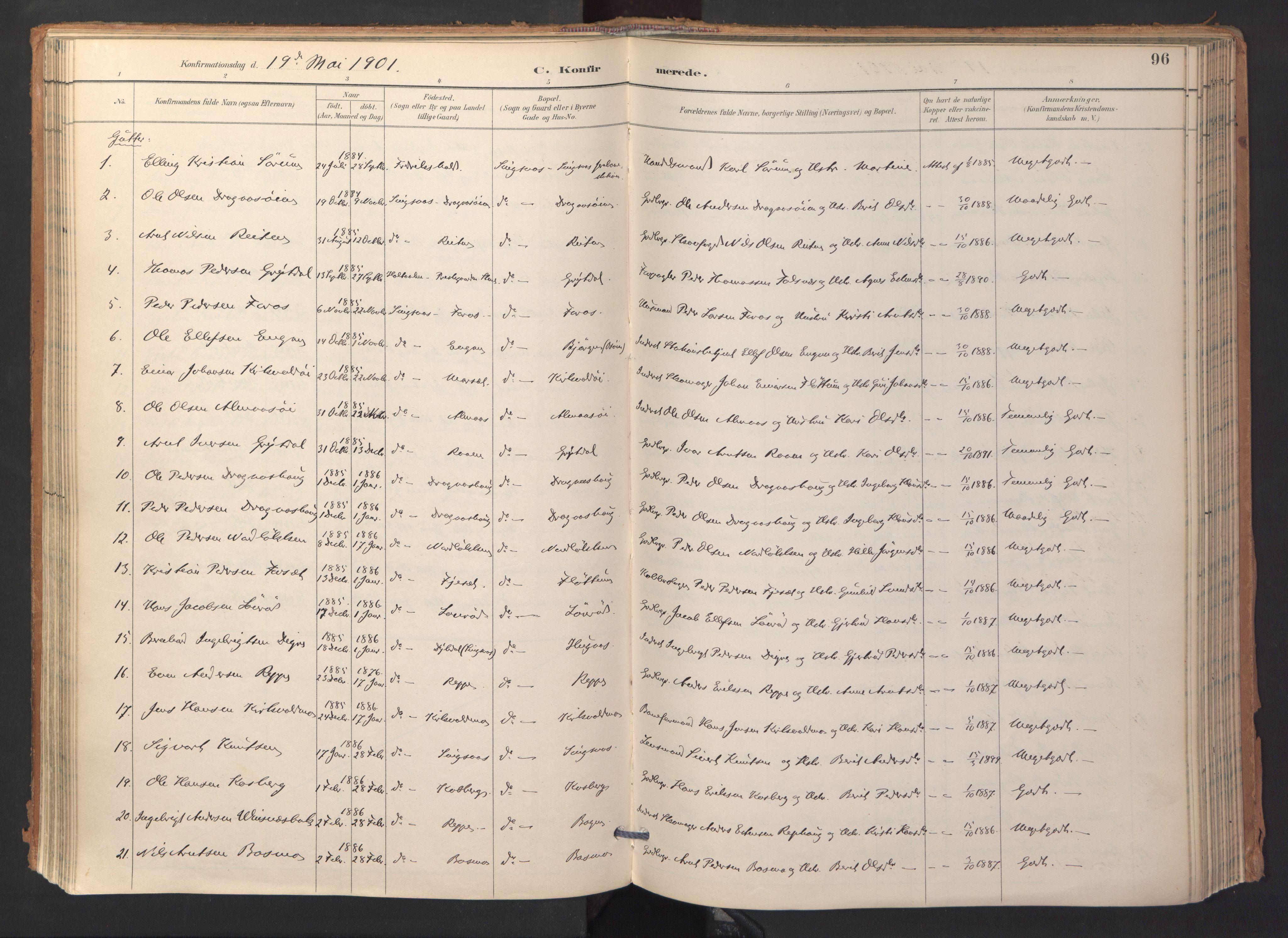 Ministerialprotokoller, klokkerbøker og fødselsregistre - Sør-Trøndelag, SAT/A-1456/688/L1025: Parish register (official) no. 688A02, 1891-1909, p. 96