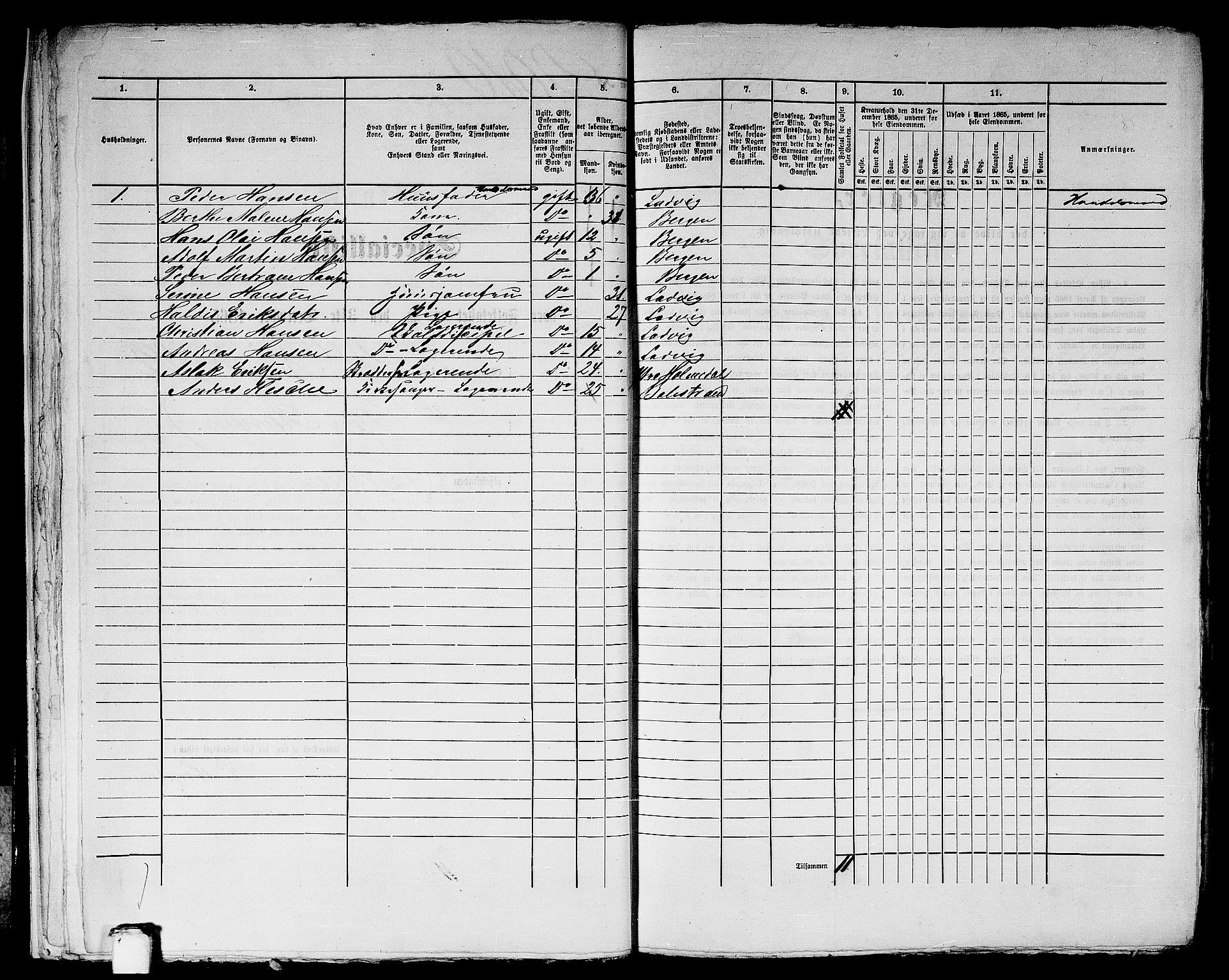 RA, 1865 census for Bergen, 1865, p. 4112