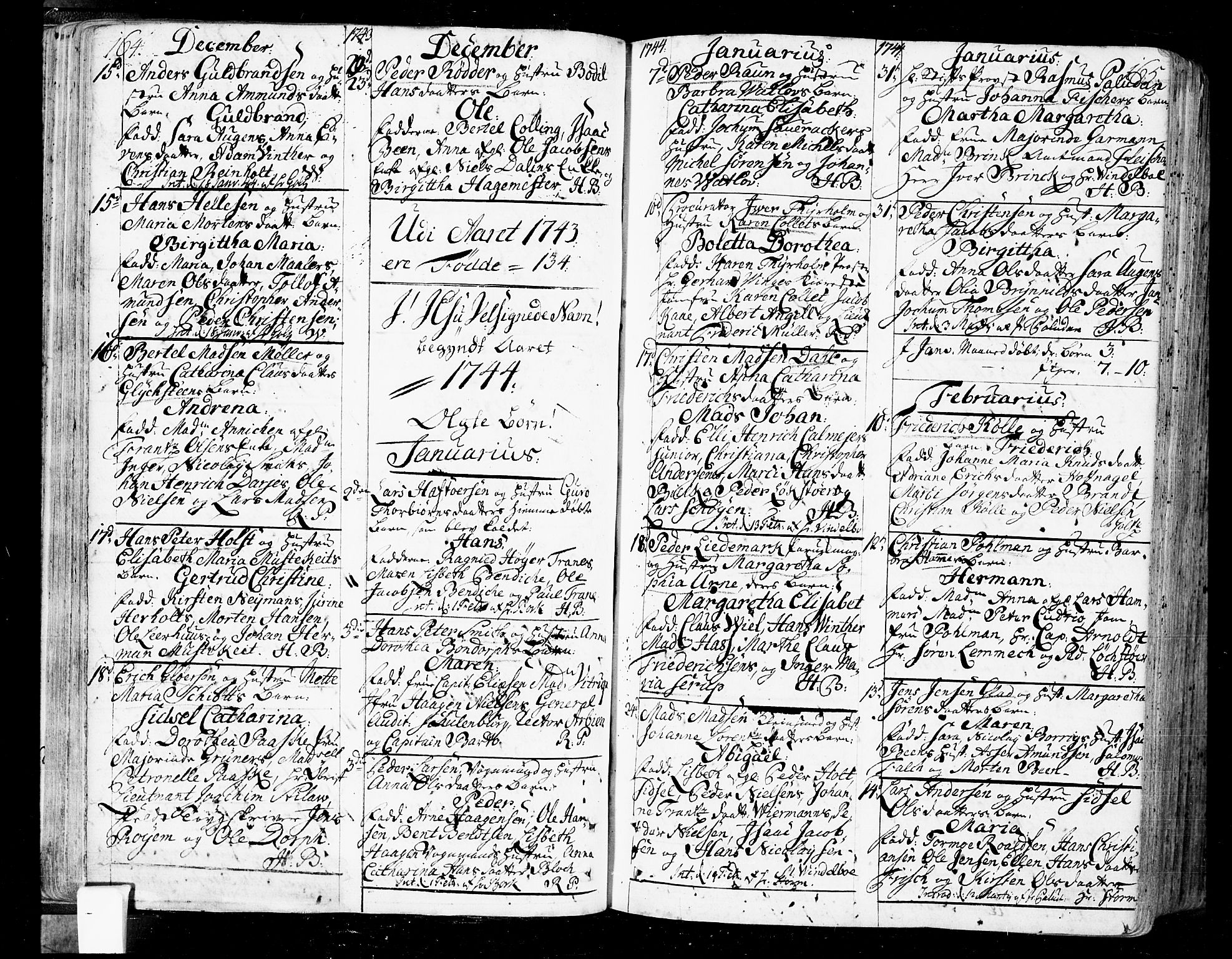 Oslo domkirke Kirkebøker, SAO/A-10752/F/Fa/L0004: Parish register (official) no. 4, 1743-1786, p. 164-165