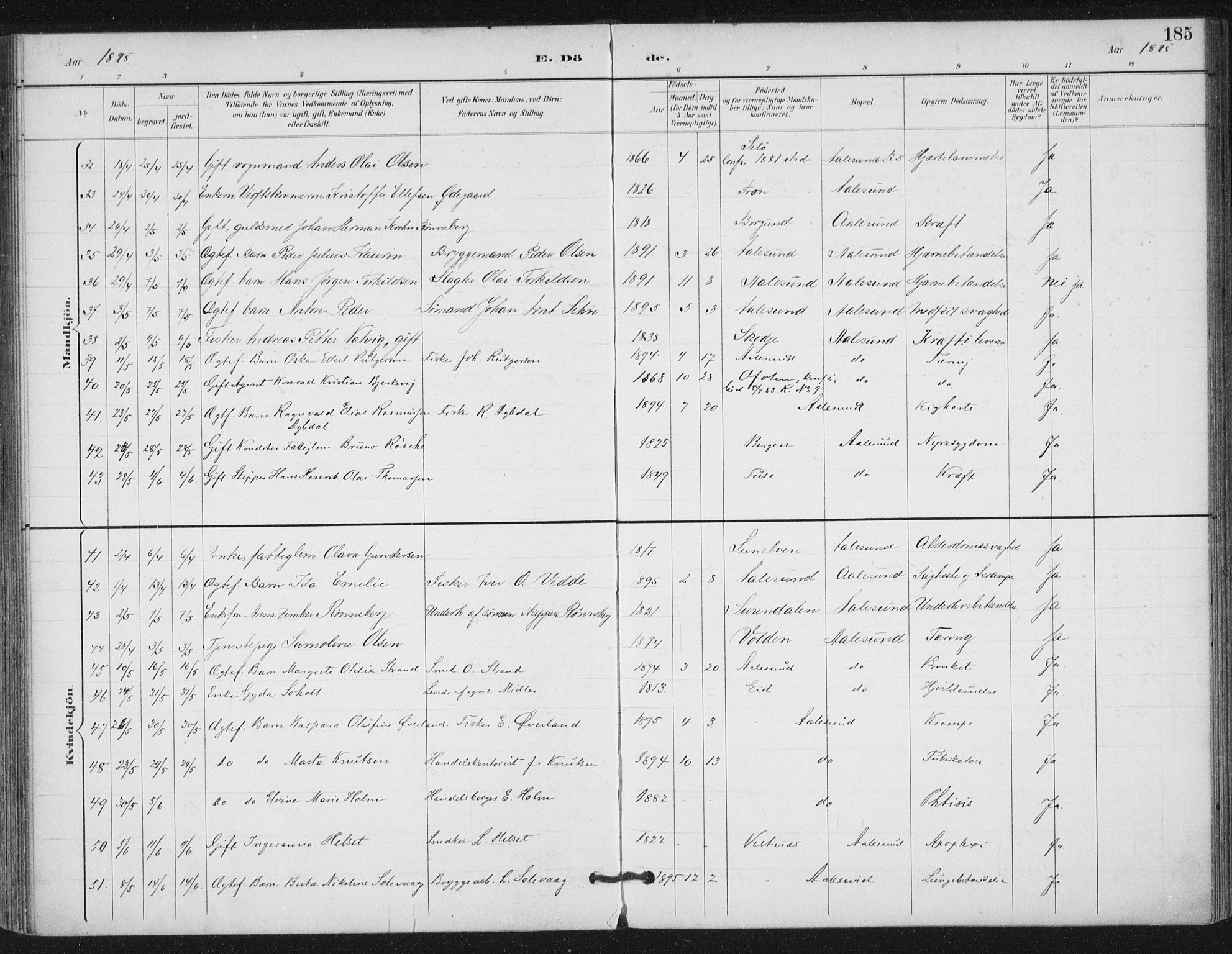 Ministerialprotokoller, klokkerbøker og fødselsregistre - Møre og Romsdal, AV/SAT-A-1454/529/L0457: Parish register (official) no. 529A07, 1894-1903, p. 185