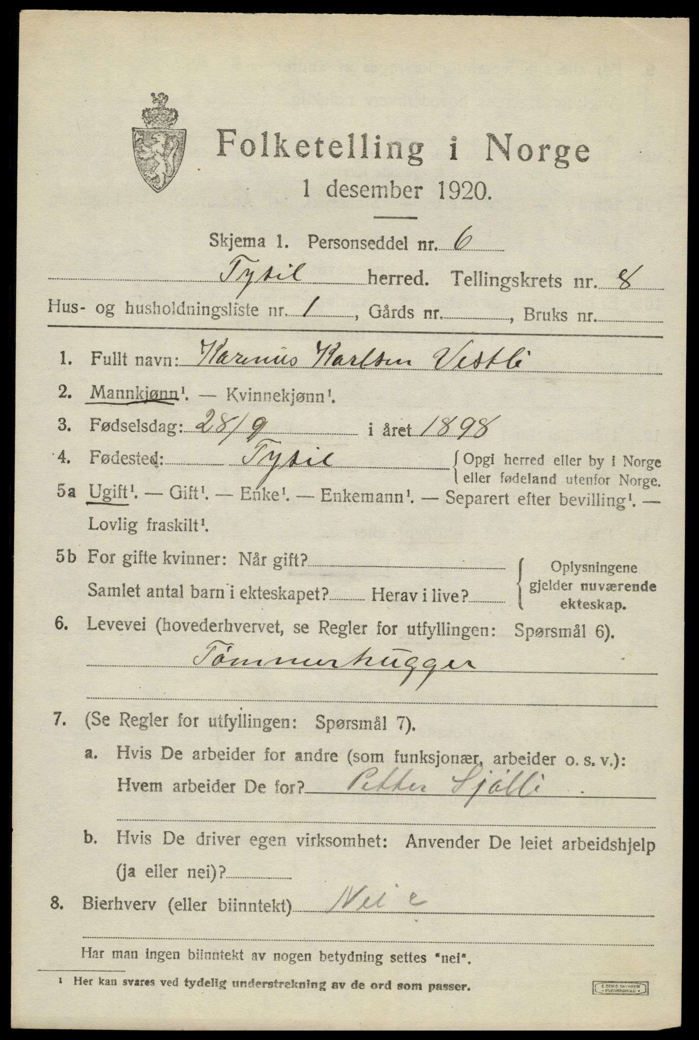 SAH, 1920 census for Trysil, 1920, p. 6231