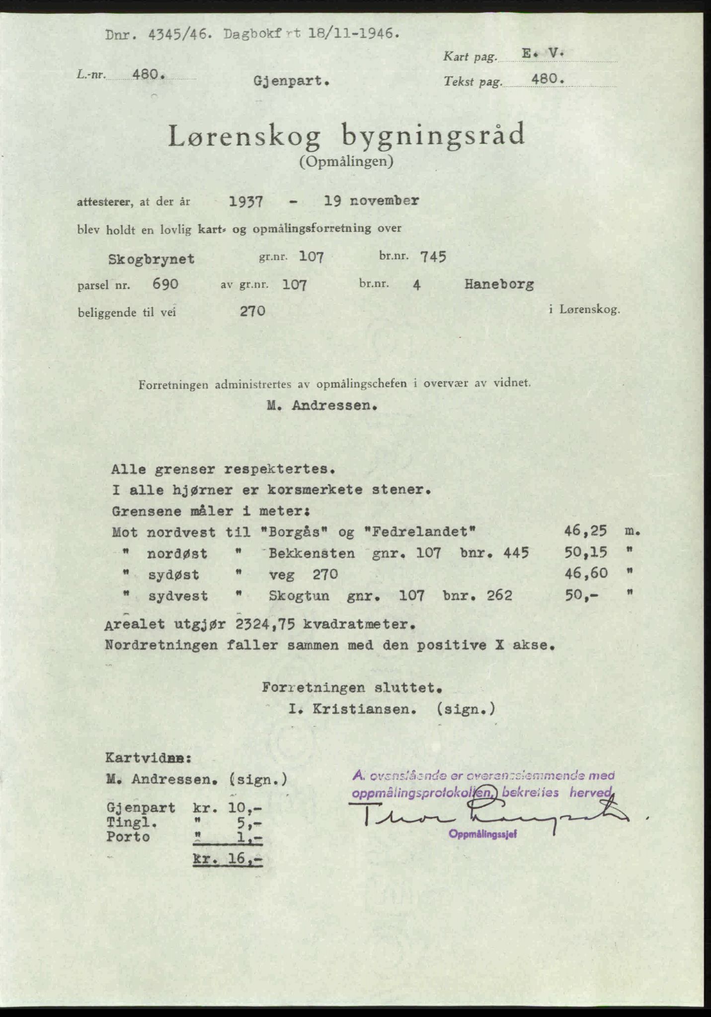 Nedre Romerike sorenskriveri, AV/SAO-A-10469/G/Gb/Gbd/L0017: Mortgage book no. 17, 1946-1946, Diary no: : 4345/1946
