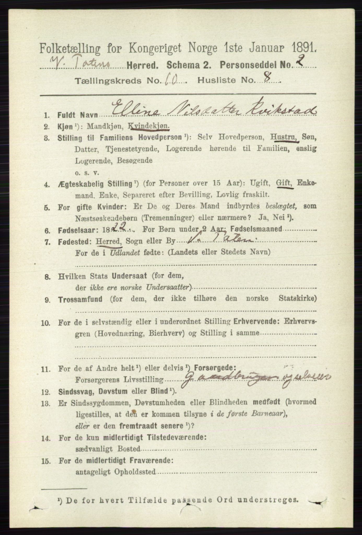 RA, 1891 census for 0529 Vestre Toten, 1891, p. 6232