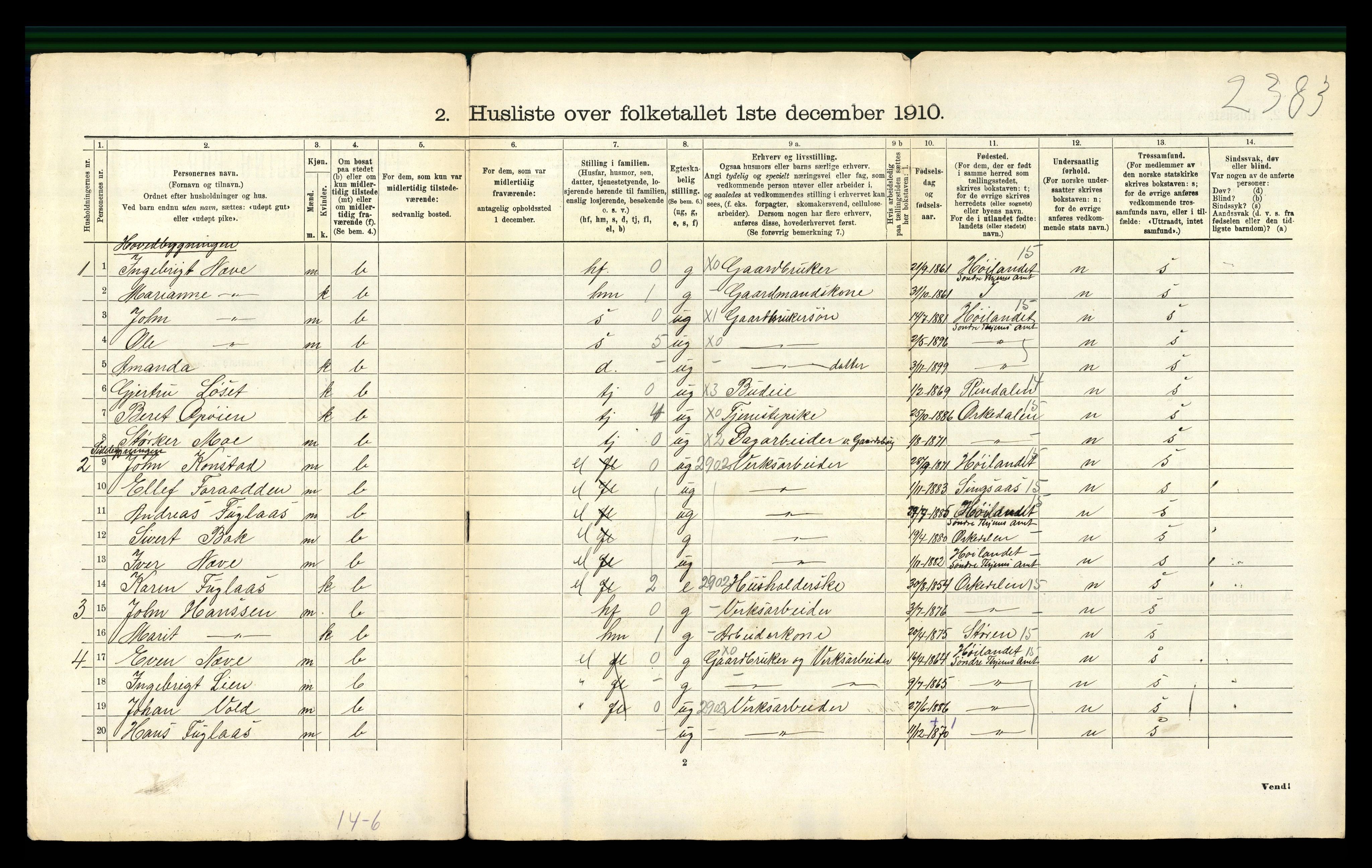 RA, 1910 census for Meldal, 1910, p. 90