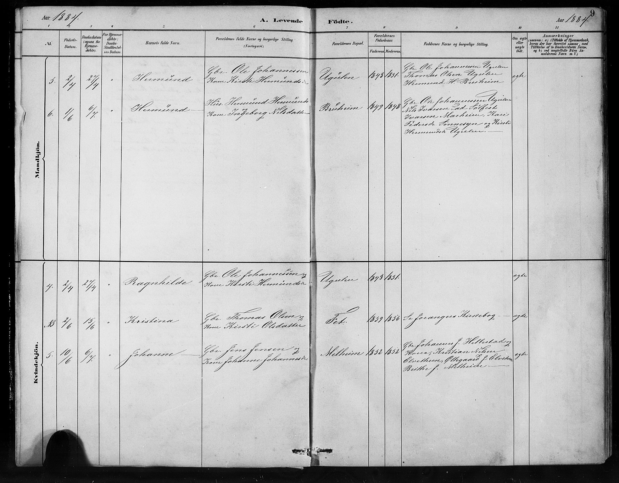 Jostedal sokneprestembete, AV/SAB-A-80601/H/Hab/Habb/L0001: Parish register (copy) no. B 1, 1882-1921, p. 9