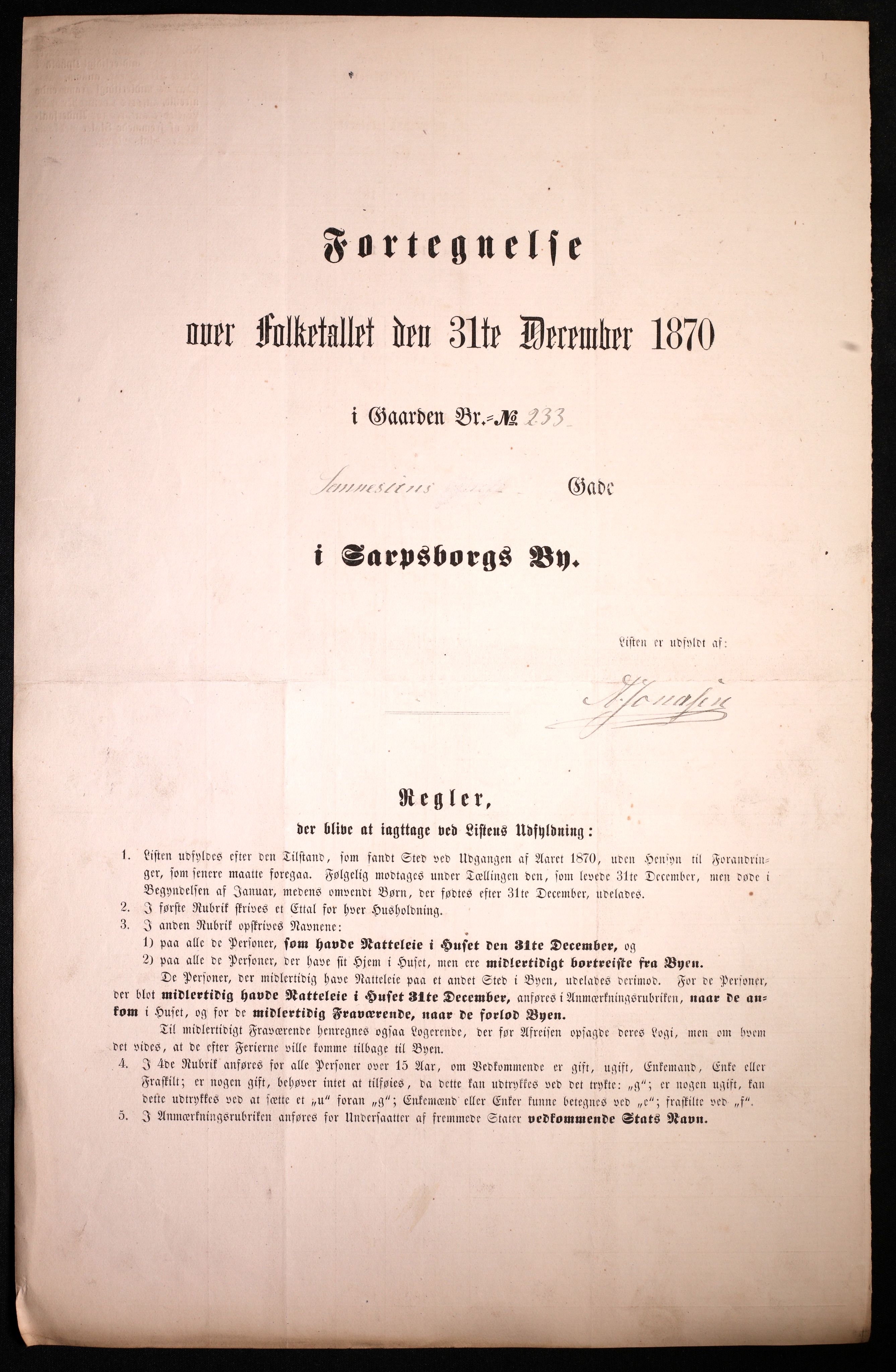 RA, 1870 census for 0102 Sarpsborg, 1870, p. 147