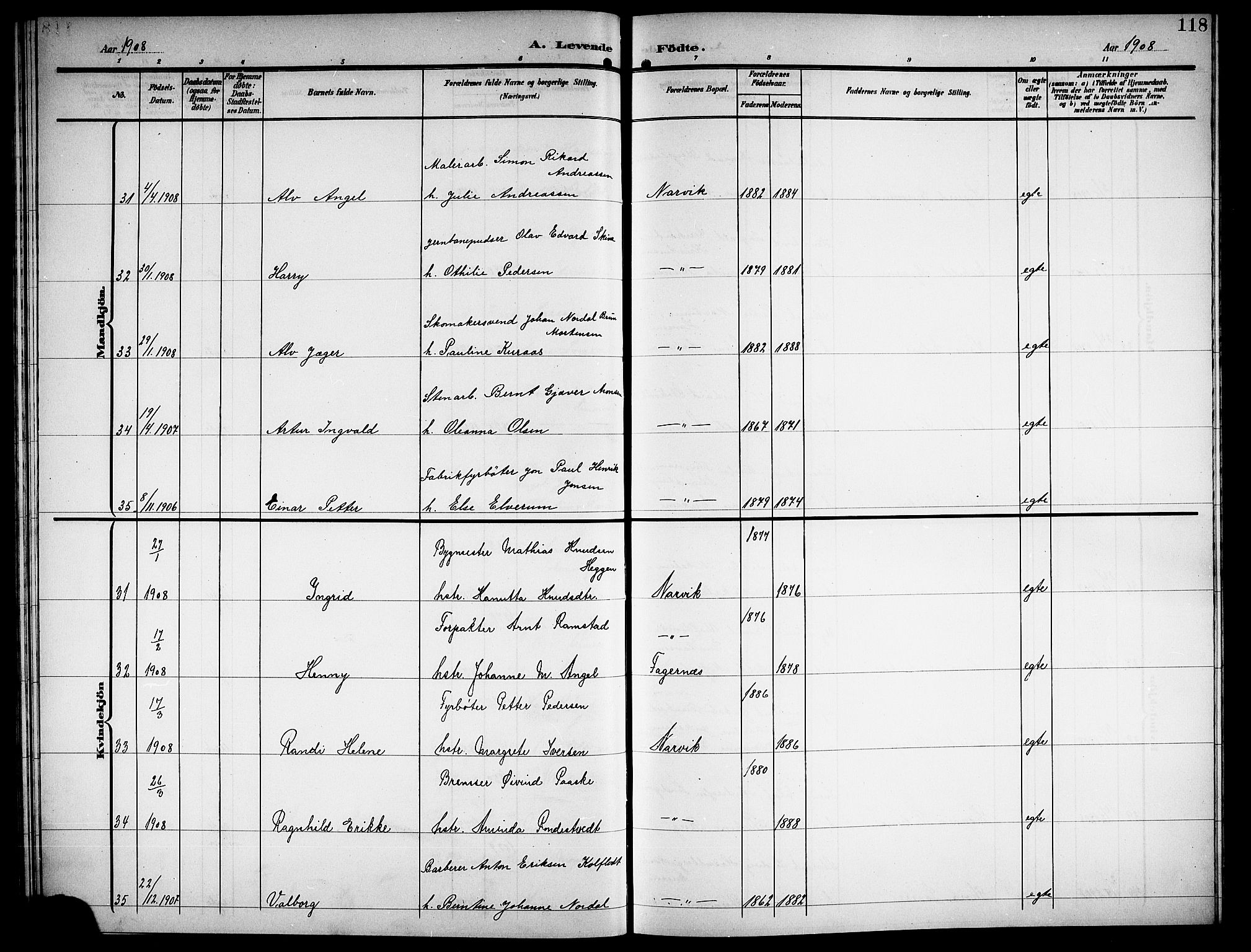 Ministerialprotokoller, klokkerbøker og fødselsregistre - Nordland, SAT/A-1459/871/L1012: Parish register (copy) no. 871C01, 1902-1909, p. 118