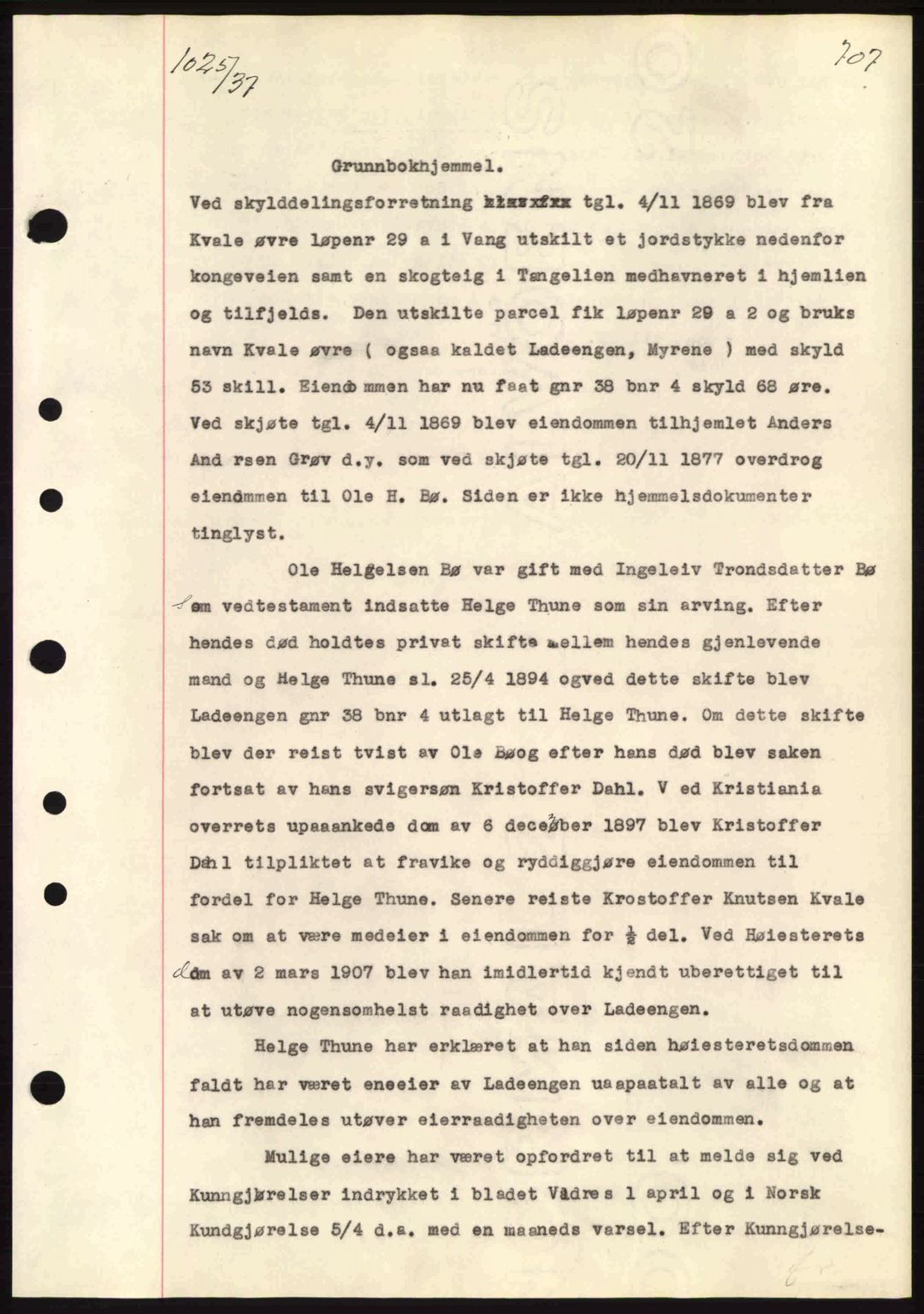 Valdres sorenskriveri, SAH/TING-016/H/Hb/Hbb/L0002: Mortgage book no. A2, 1936-1937, Diary no: : 1025/1937