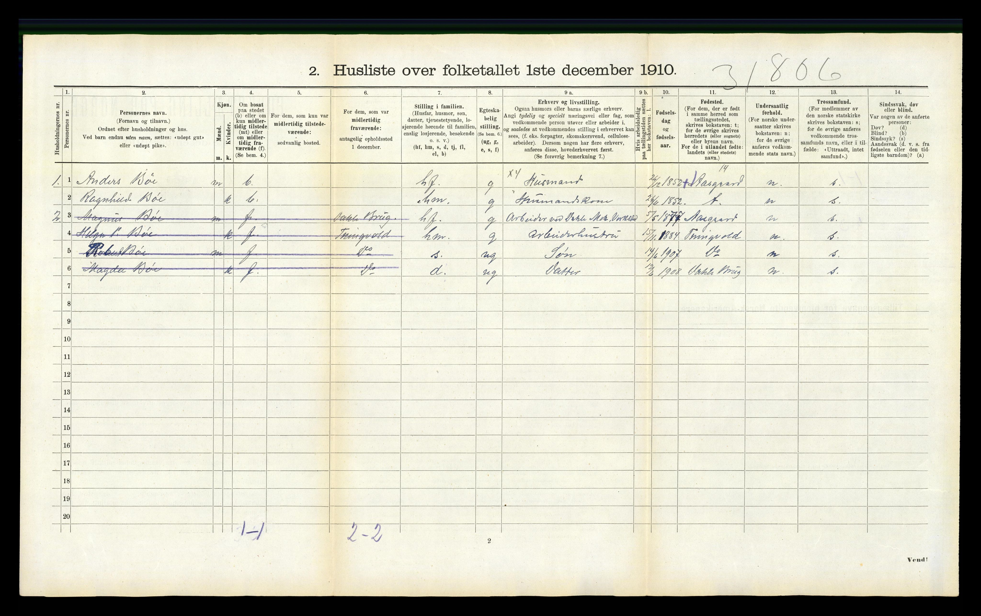 RA, 1910 census for Stangvik, 1910, p. 605