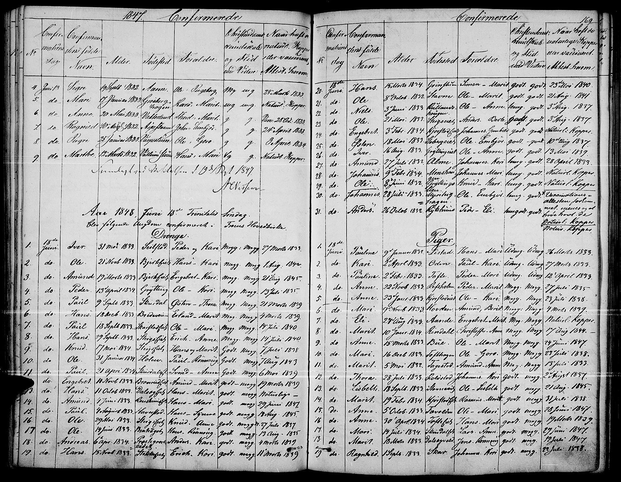 Fron prestekontor, SAH/PREST-078/H/Ha/Haa/L0004: Parish register (official) no. 4, 1839-1848, p. 169