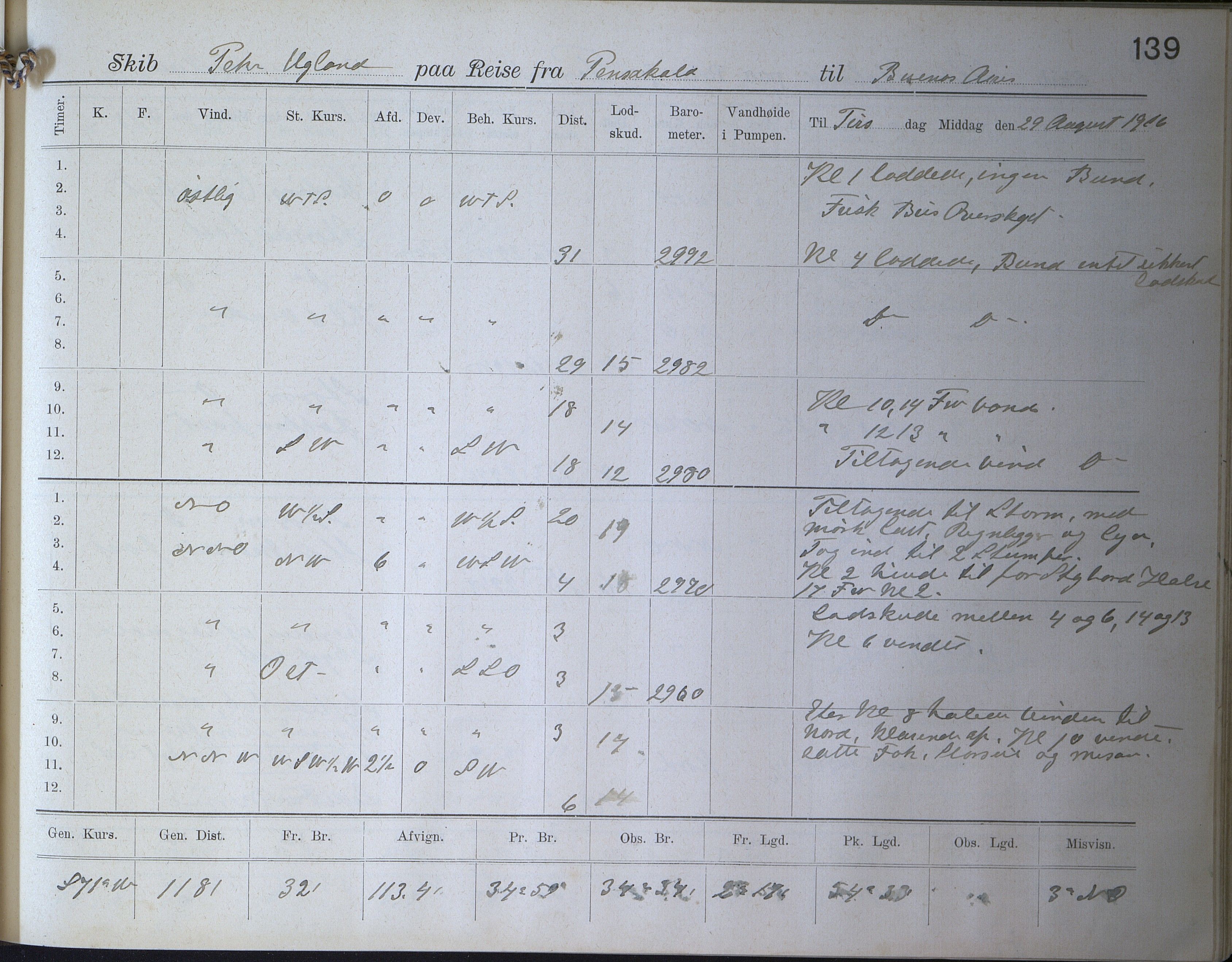 Fartøysarkivet, AAKS/PA-1934/F/L0272: Pehr Ugland (bark), 1891-1929, p. 139