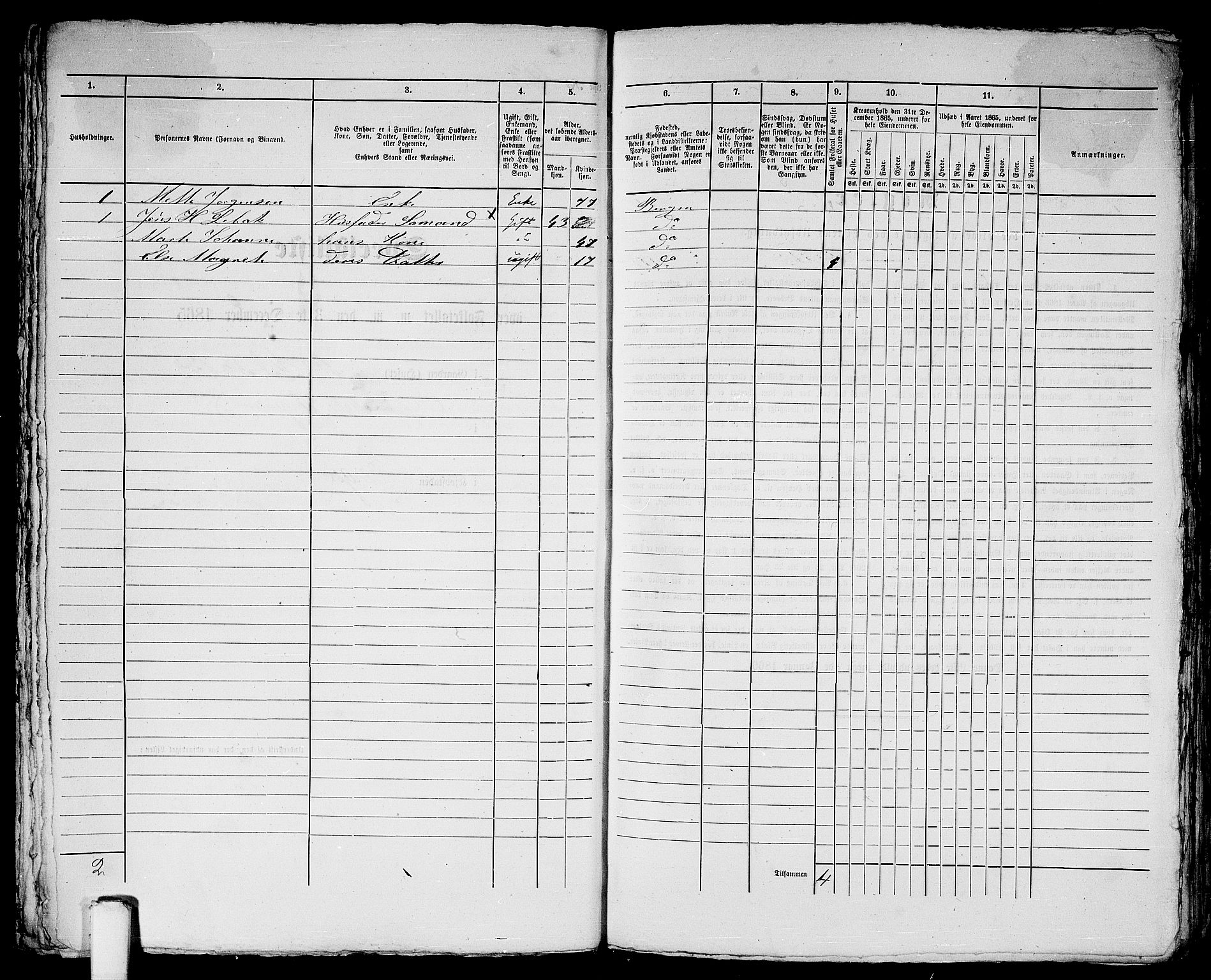 RA, 1865 census for Bergen, 1865, p. 288