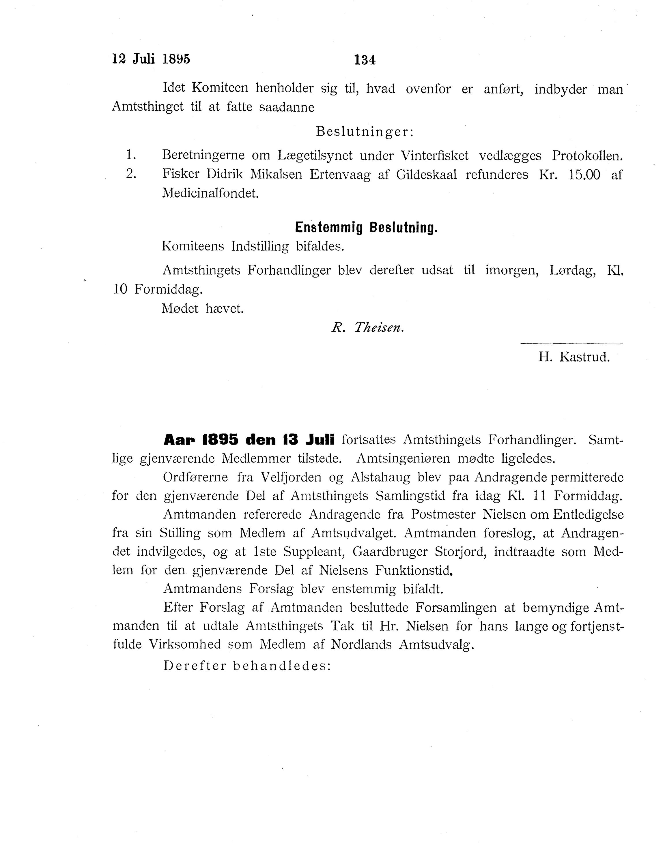 Nordland Fylkeskommune. Fylkestinget, AIN/NFK-17/176/A/Ac/L0018: Fylkestingsforhandlinger 1895, 1895, p. 134