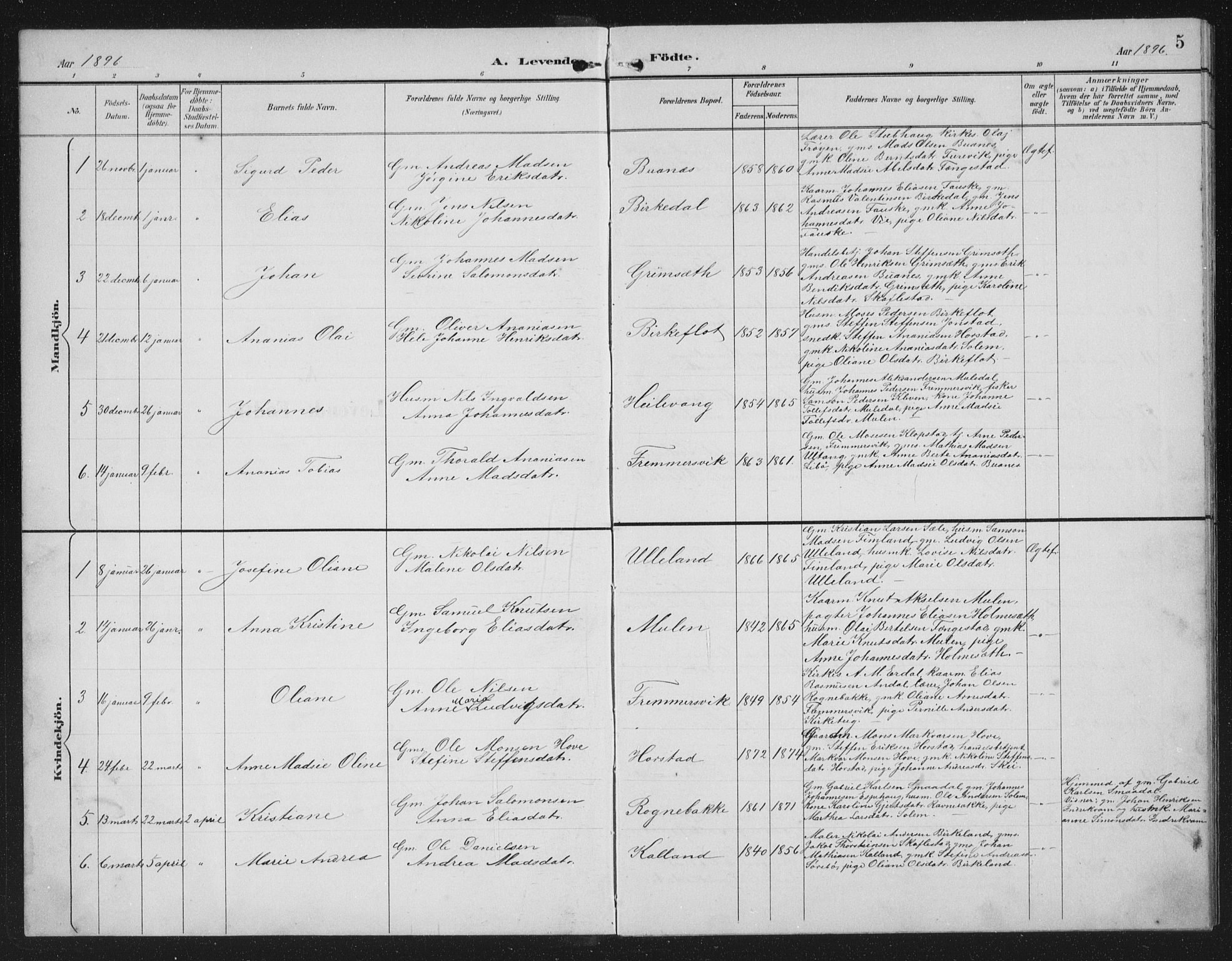 Førde sokneprestembete, SAB/A-79901/H/Hab/Habd/L0004: Parish register (copy) no. D 4, 1896-1913, p. 5